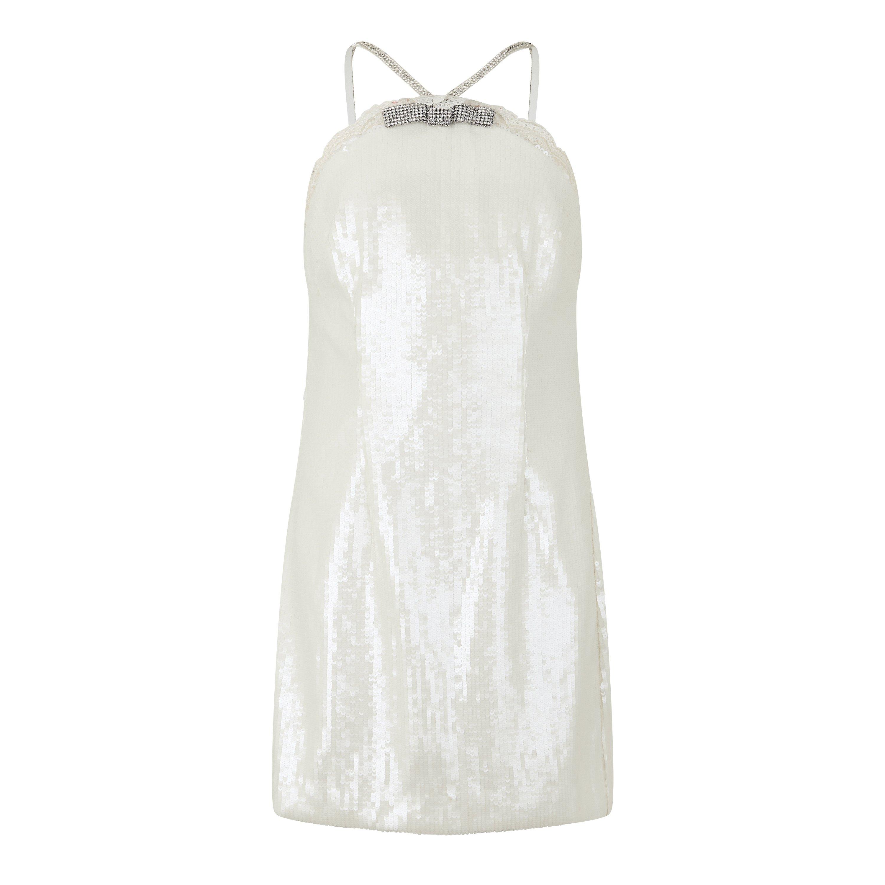 Cream - Self Portrait - Women's Sequin Halter Mini Dress - 5