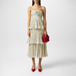 Self Portrait Polka Dot Tiered Midi Dress