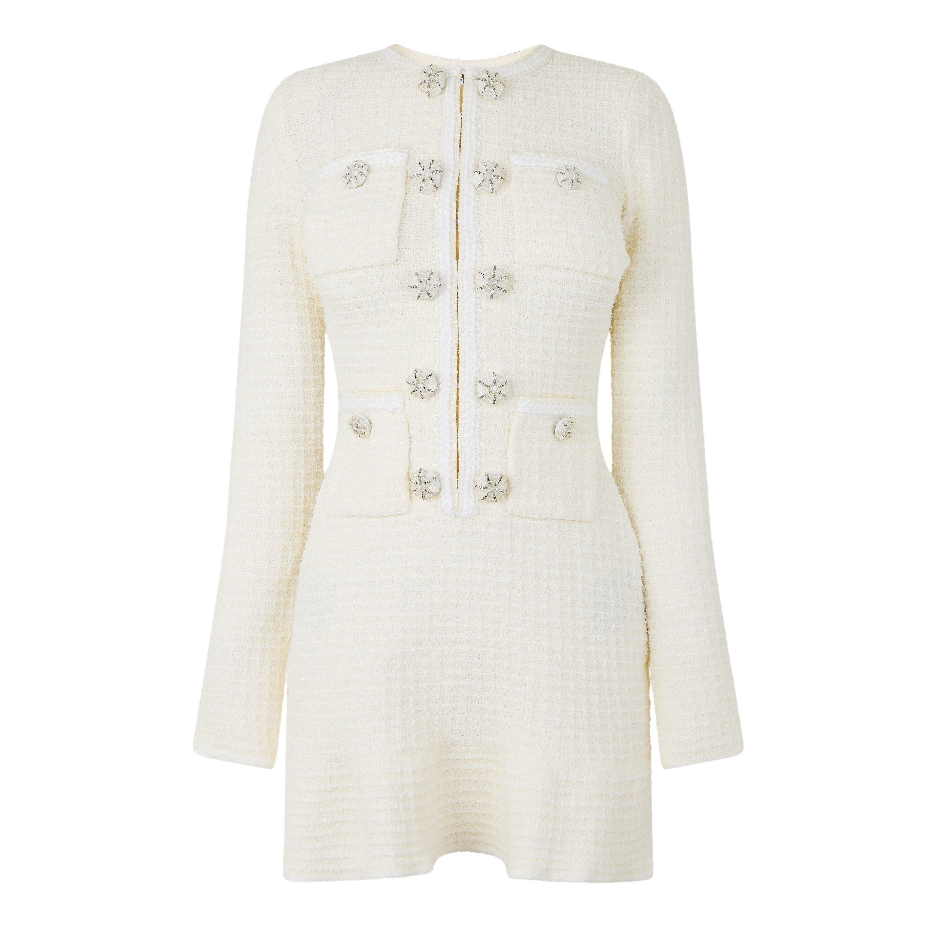 Cream - Self Portrait - Women's Button Knitted Mini Dress - 5