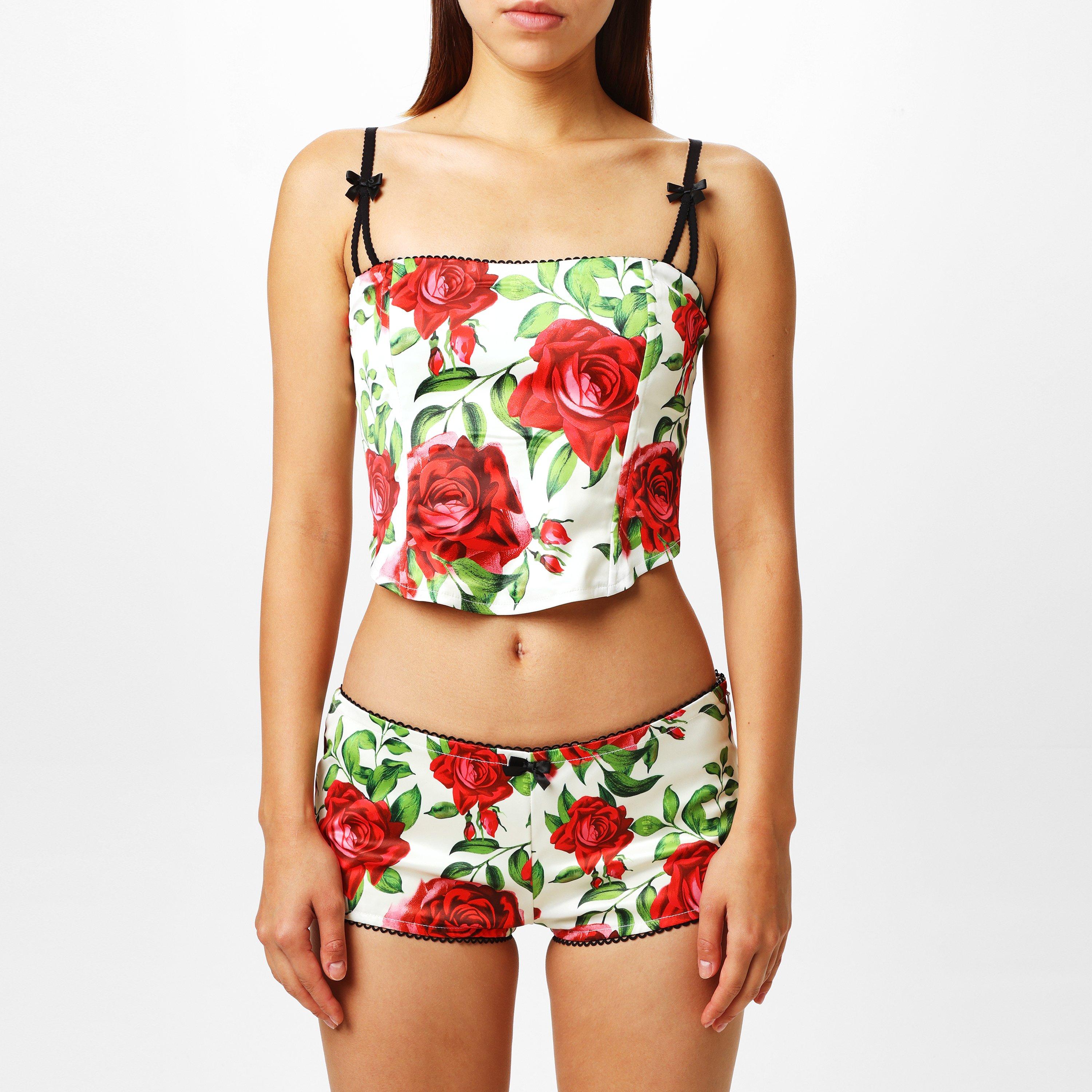 Jaded London Women's Scarlet Satin Corset Top - Roses - 12 (M)