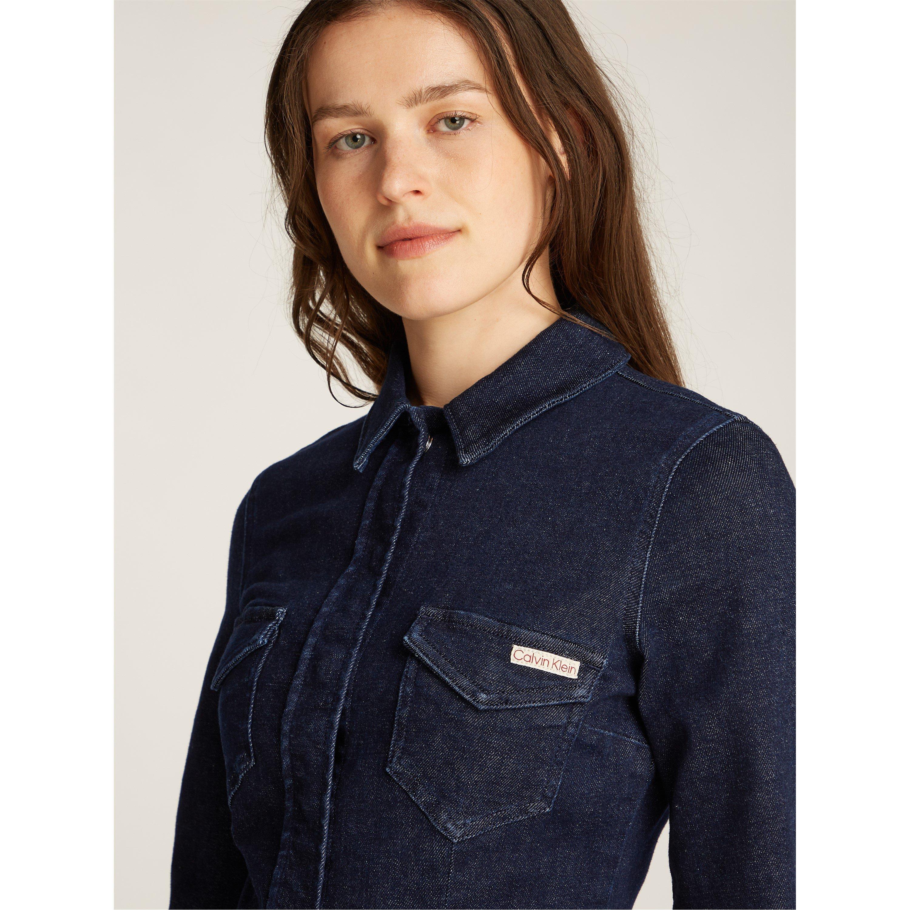 Denim Rinse - Calvin Klein Jeans - Women's Darted Lean Shirt Denim Dress - 3