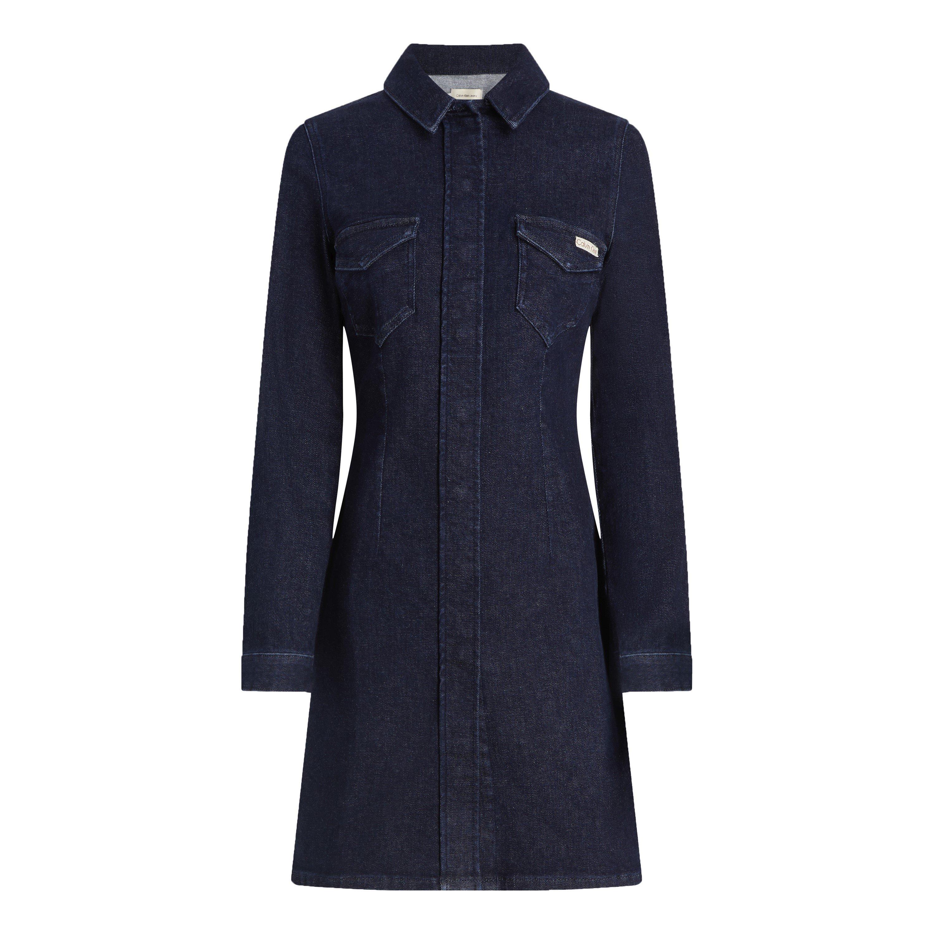 Denim Rinse - Calvin Klein Jeans - Women's Darted Lean Shirt Denim Dress - 5