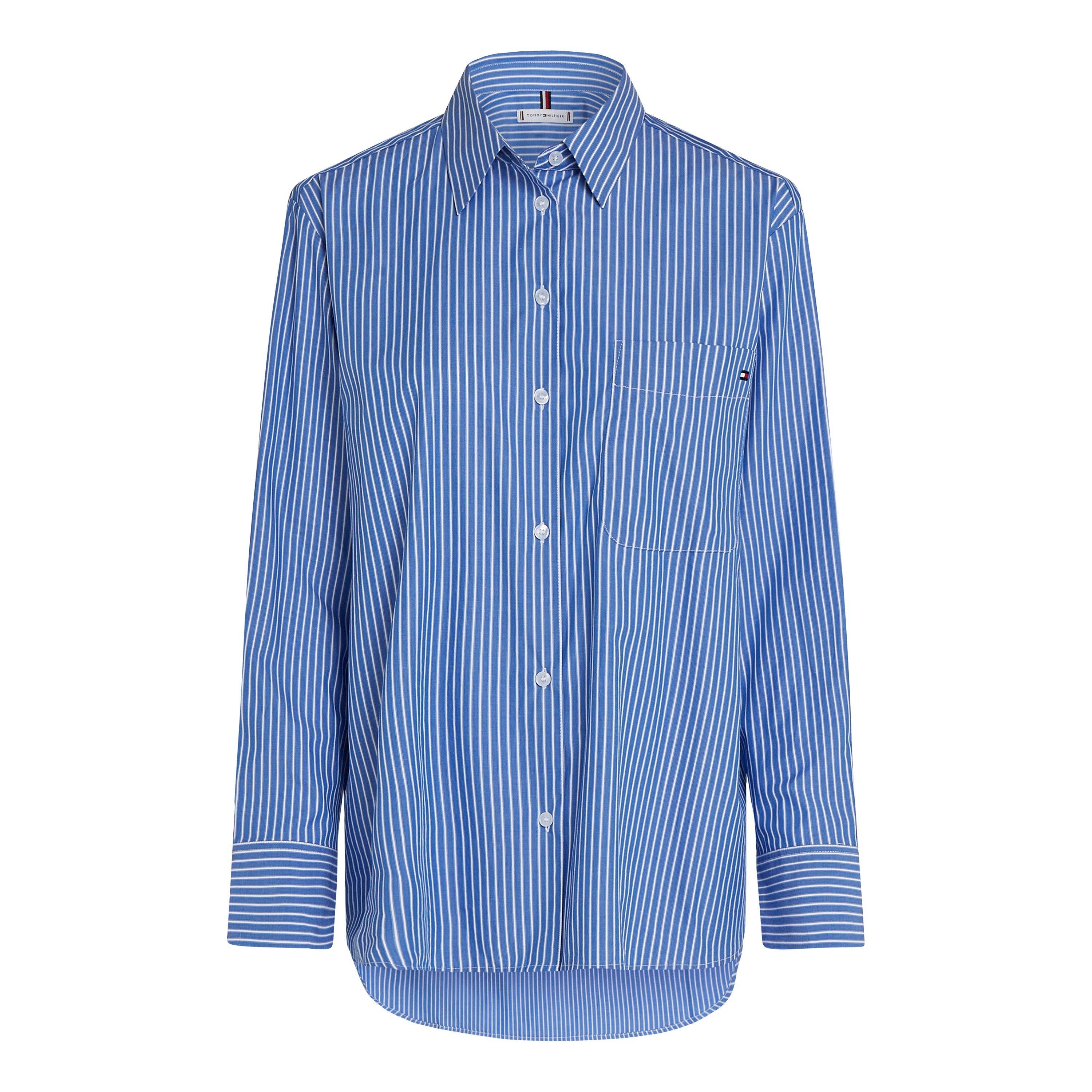 Tommy Hilfiger Women's Easy Fit Long-Sleeve Patterned Shirt - Blue Stp - Size 8 (XS)