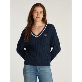 Tommy Jeans TJW BADGE CABLE V-NECK SWEATER