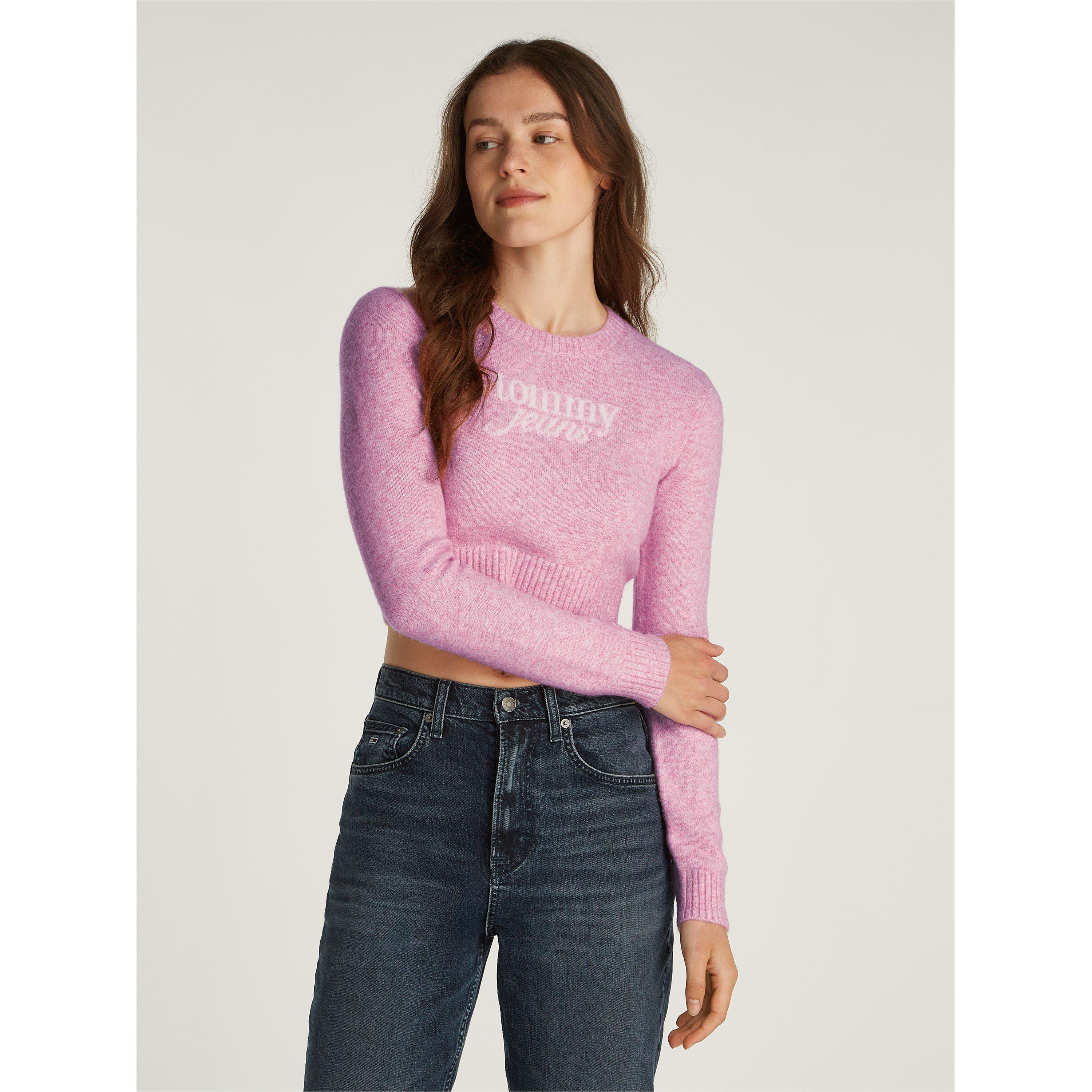 Pink Crush Htr - Tommy Jeans - Women's TJW Cropped Script Jumper - 1