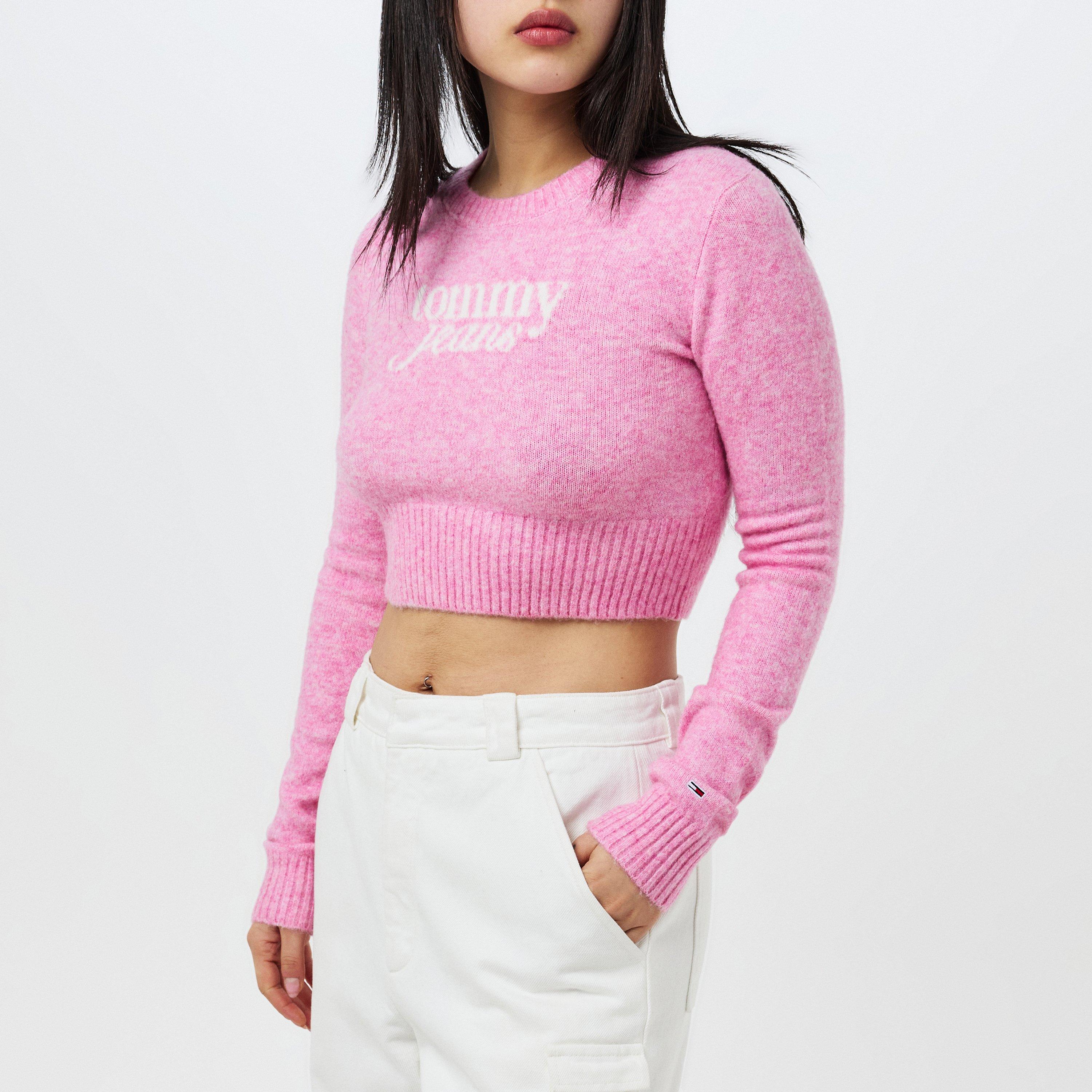 Pink Crush Htr - Tommy Jeans - Women's TJW Cropped Script Jumper - 3