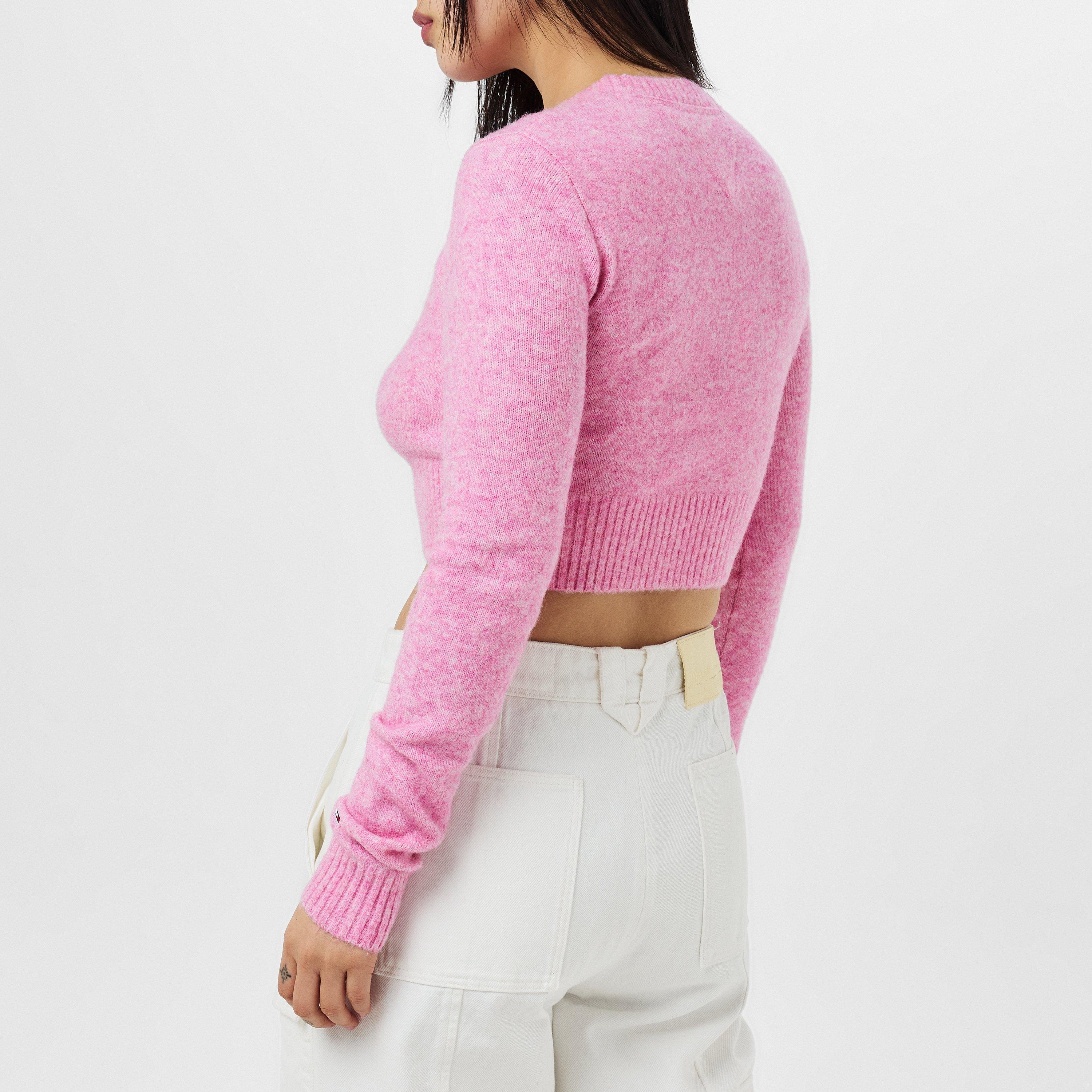 Pink Crush Htr - Tommy Jeans - Women's TJW Cropped Script Jumper - 4