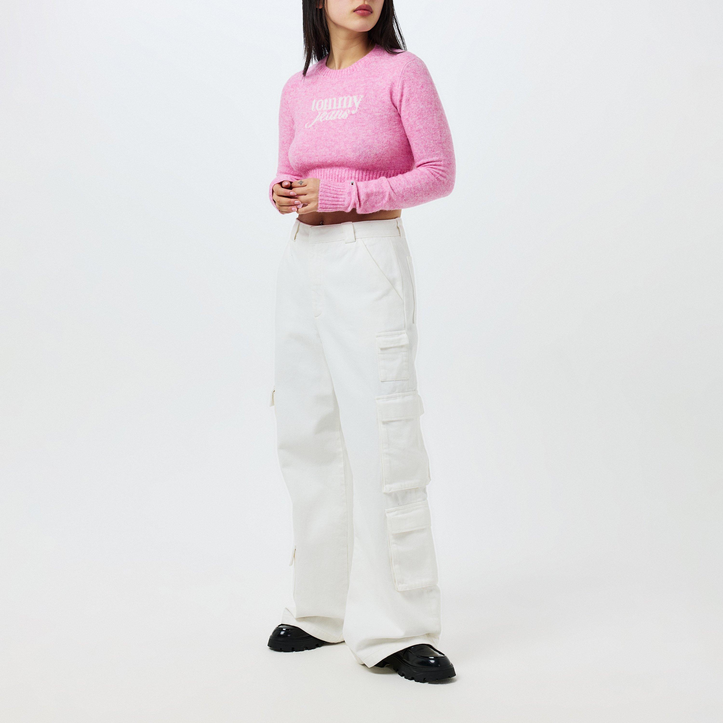 Pink Crush Htr - Tommy Jeans - Women's TJW Cropped Script Jumper - 7