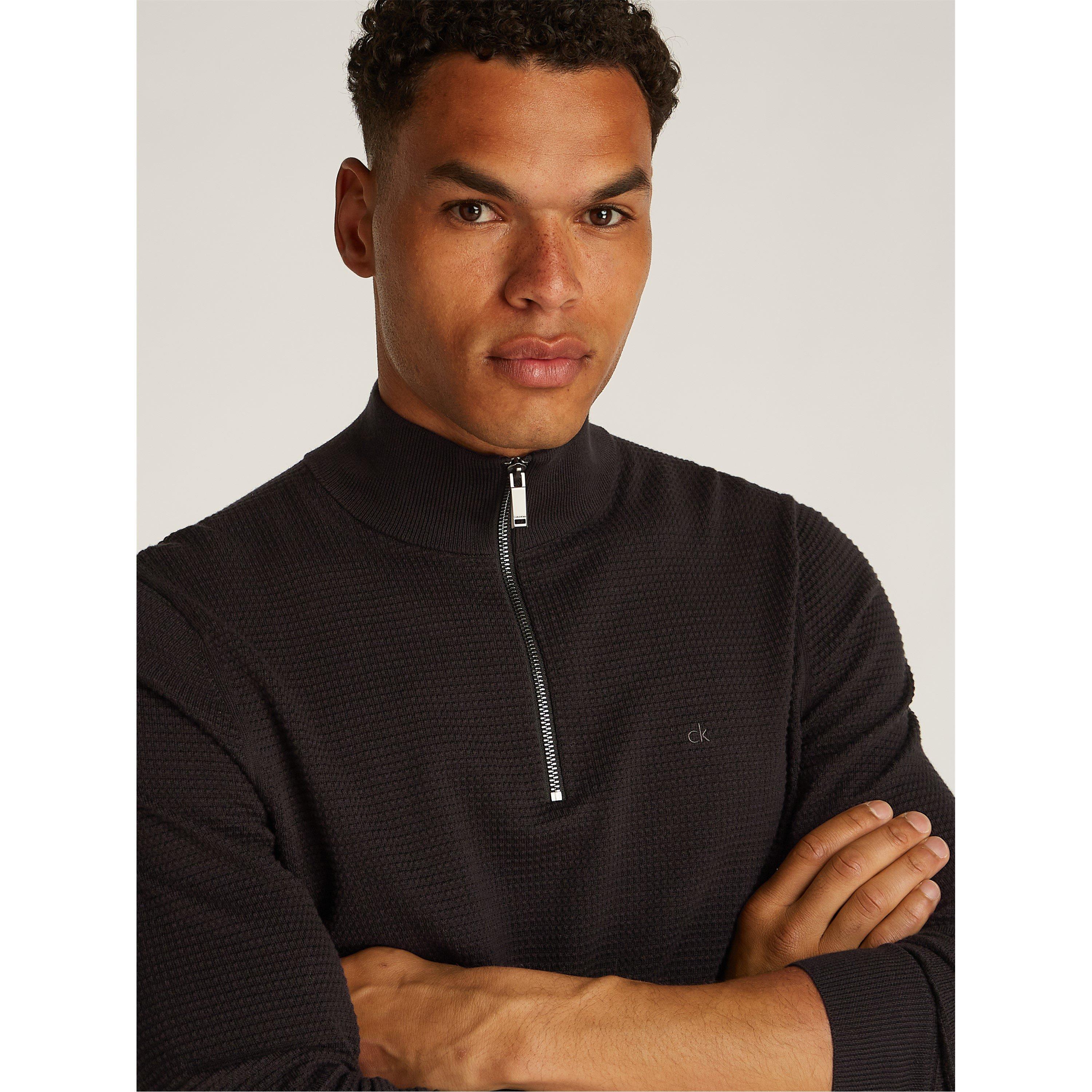 Ck Black BEH - Calvin Klein - Men's Waffle Texture Crew Neck Jumper - 5
