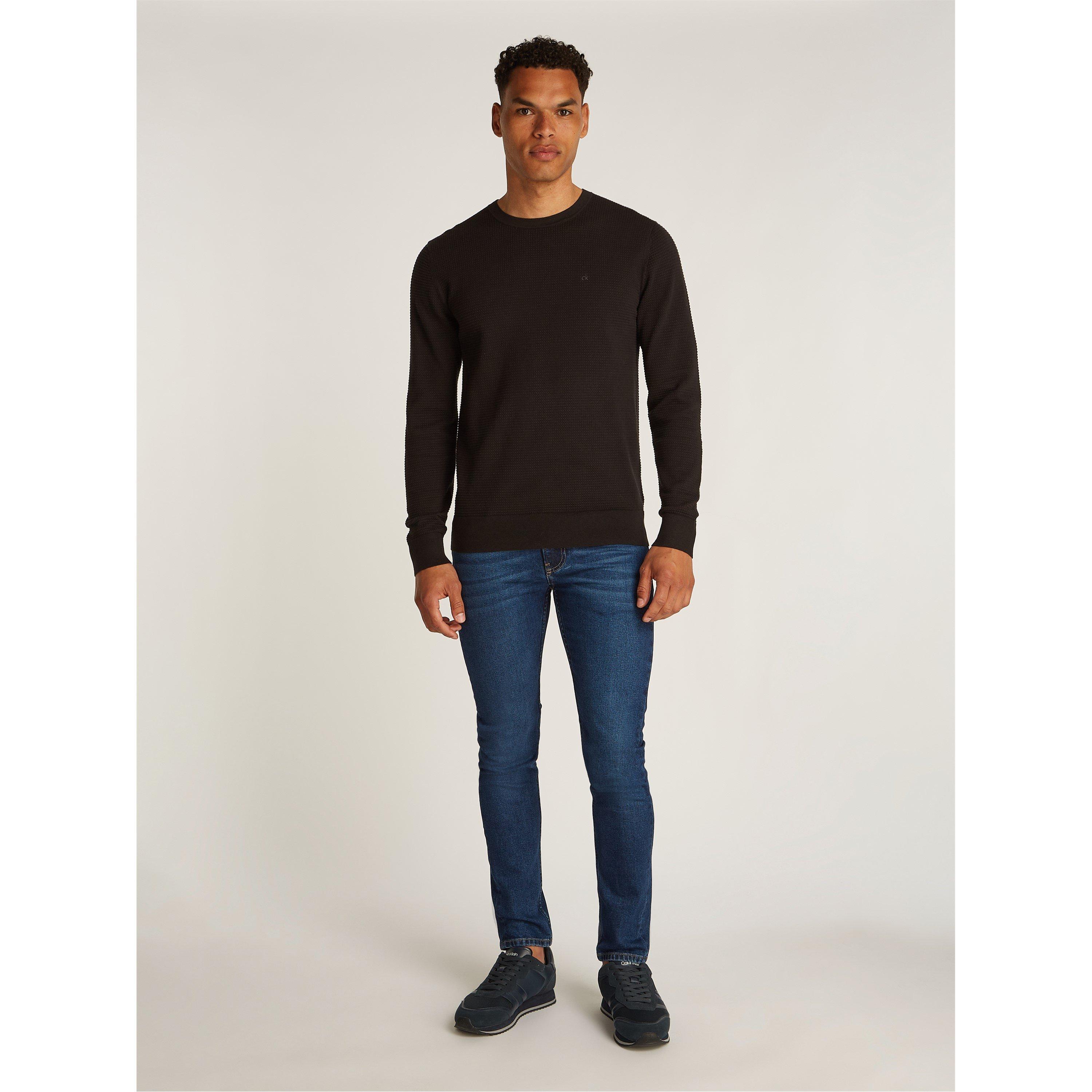 Calvin Klein Men's Waffle Texture Cotton Crew Neck Jumper - Ck Black BEH - M