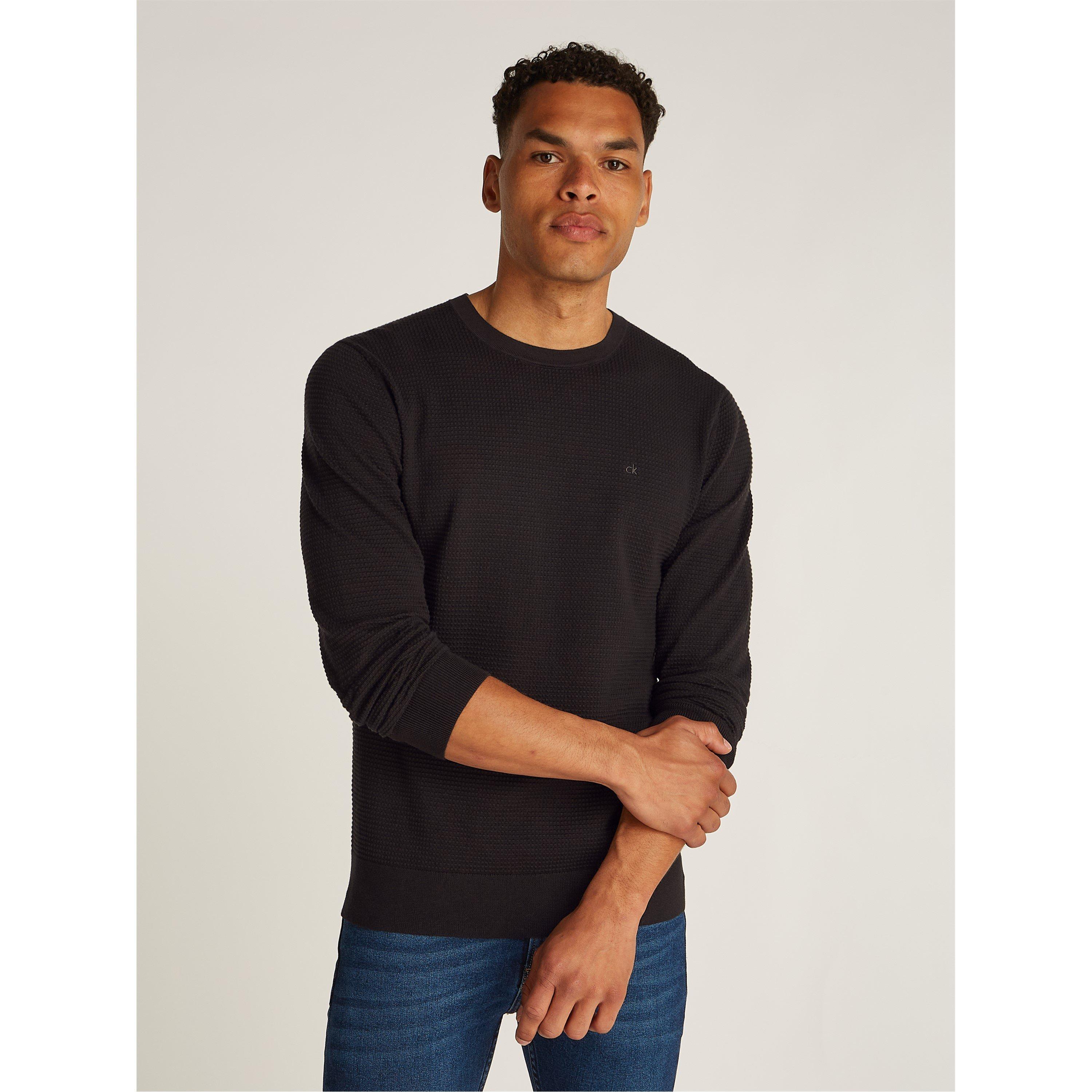 Ck Black BEH - Calvin Klein - Men's Waffle Texture Cotton Crew Neck Jumper - 2