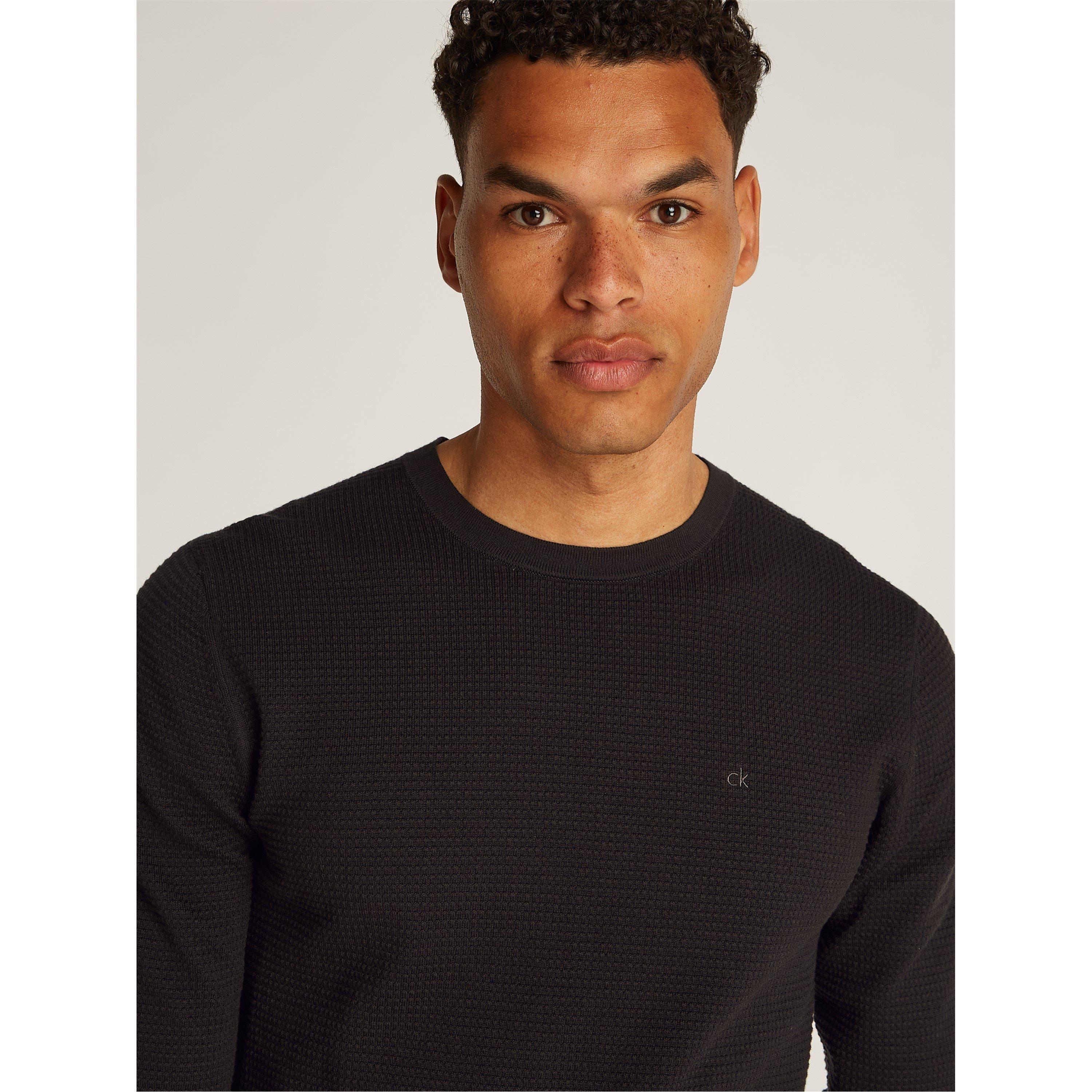 Ck Black BEH - Calvin Klein - Men's Waffle Texture Cotton Crew Neck Jumper - 4