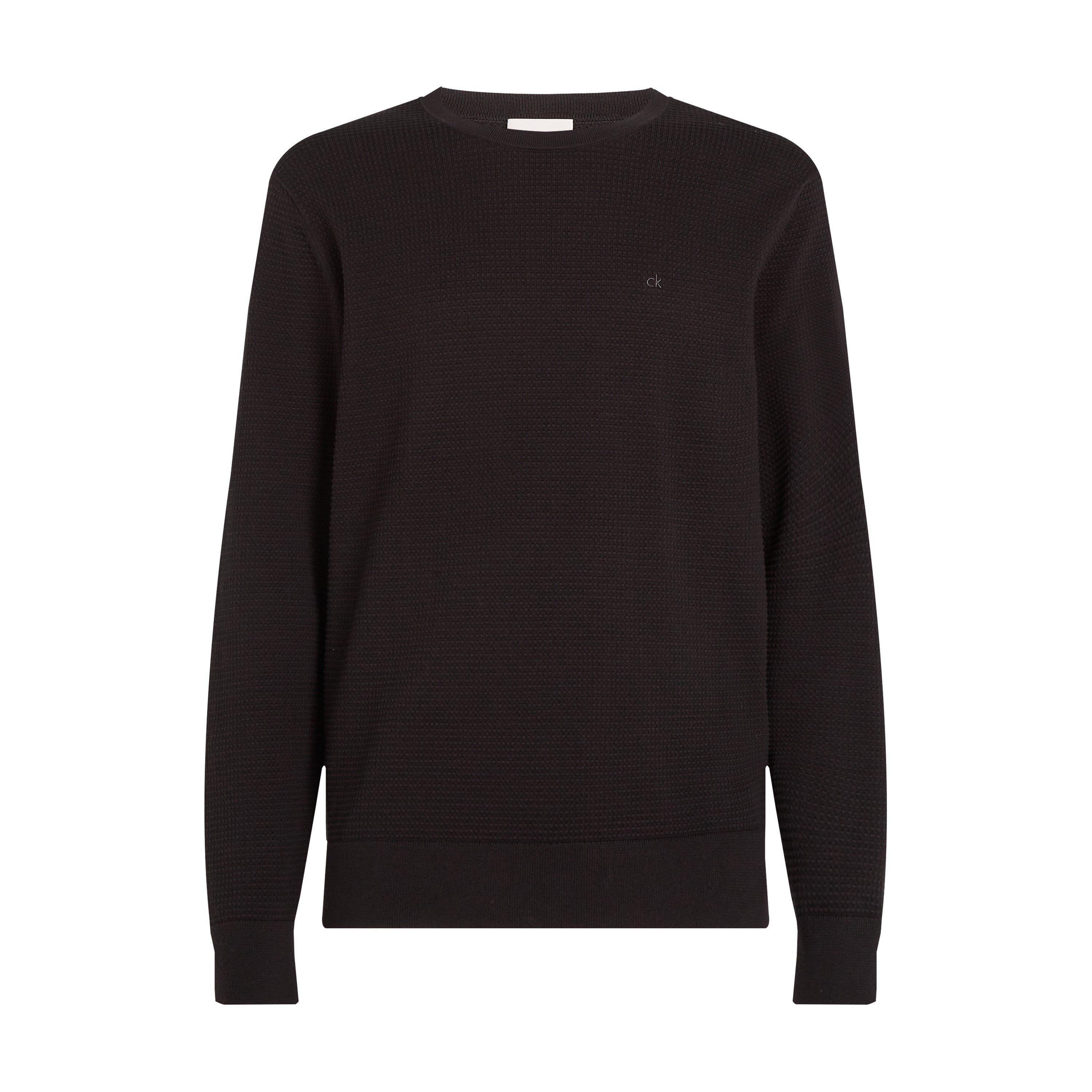 Ck Black BEH - Calvin Klein - Men's Waffle Texture Cotton Crew Neck Jumper - 5