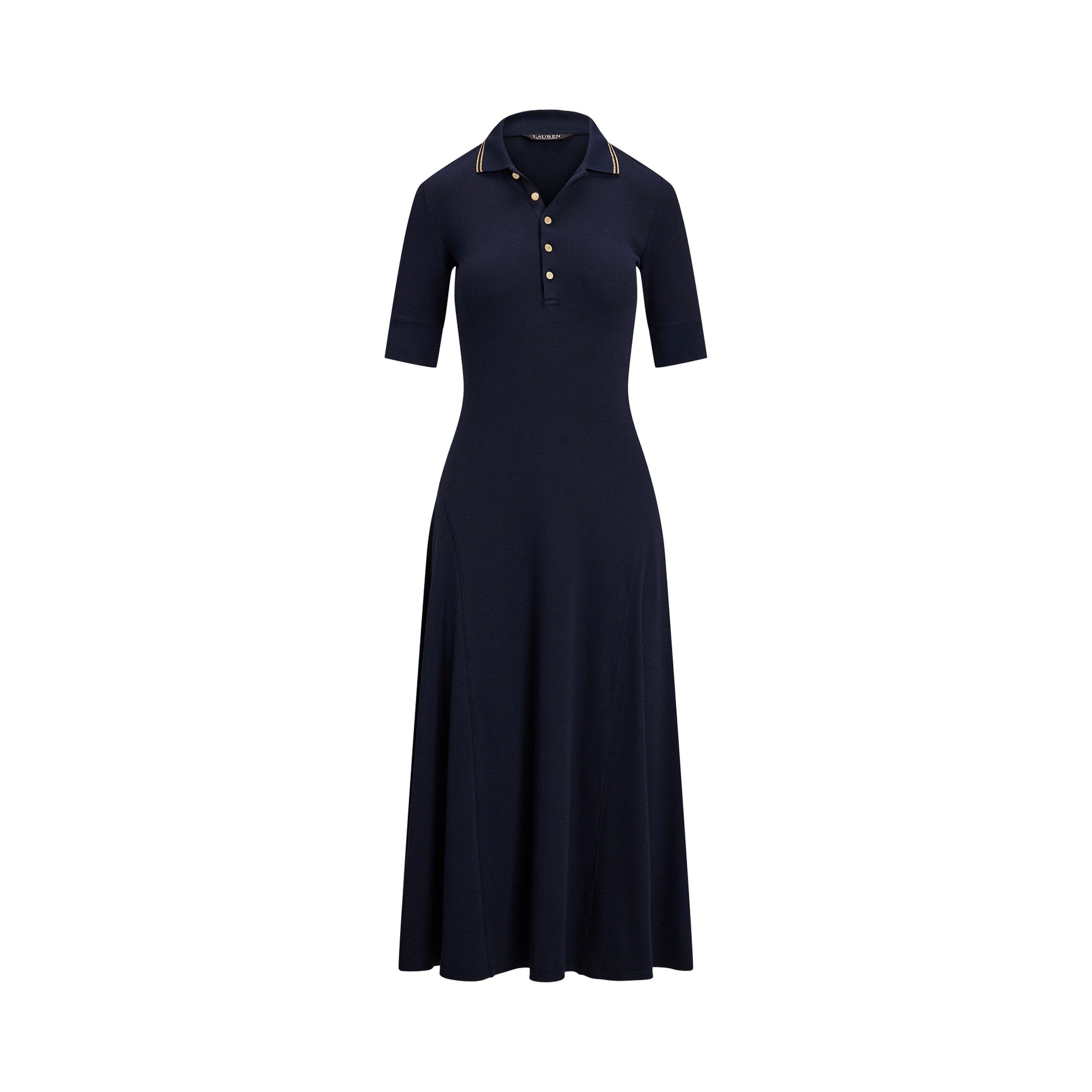 Lauren By Ralph Lauren Women's Navy/Gold Cotton-Blend Polo Dress - 8 (XS)