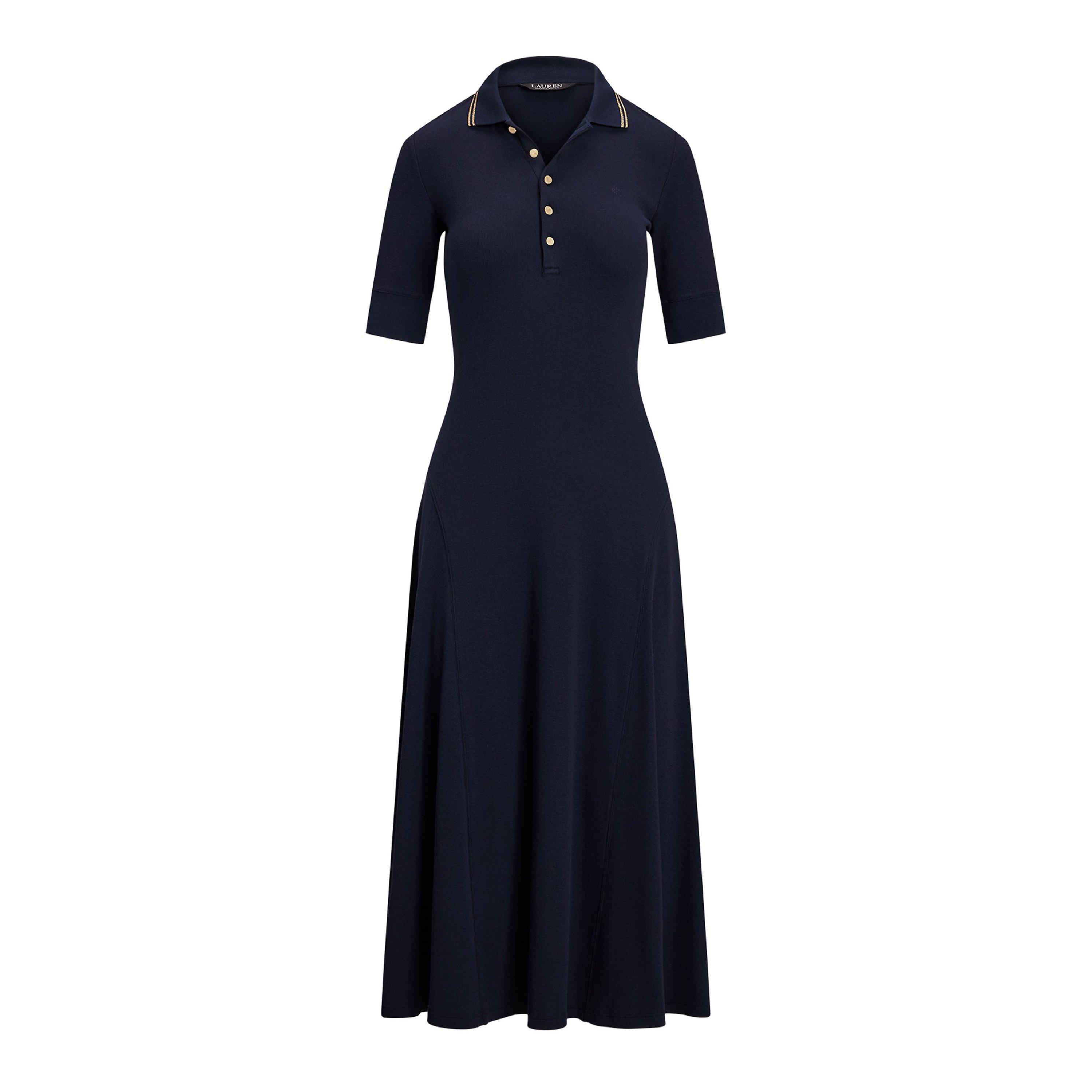 Navy/Gold - Lauren by Ralph Lauren - Cotton-Blend Polo Dress - 1