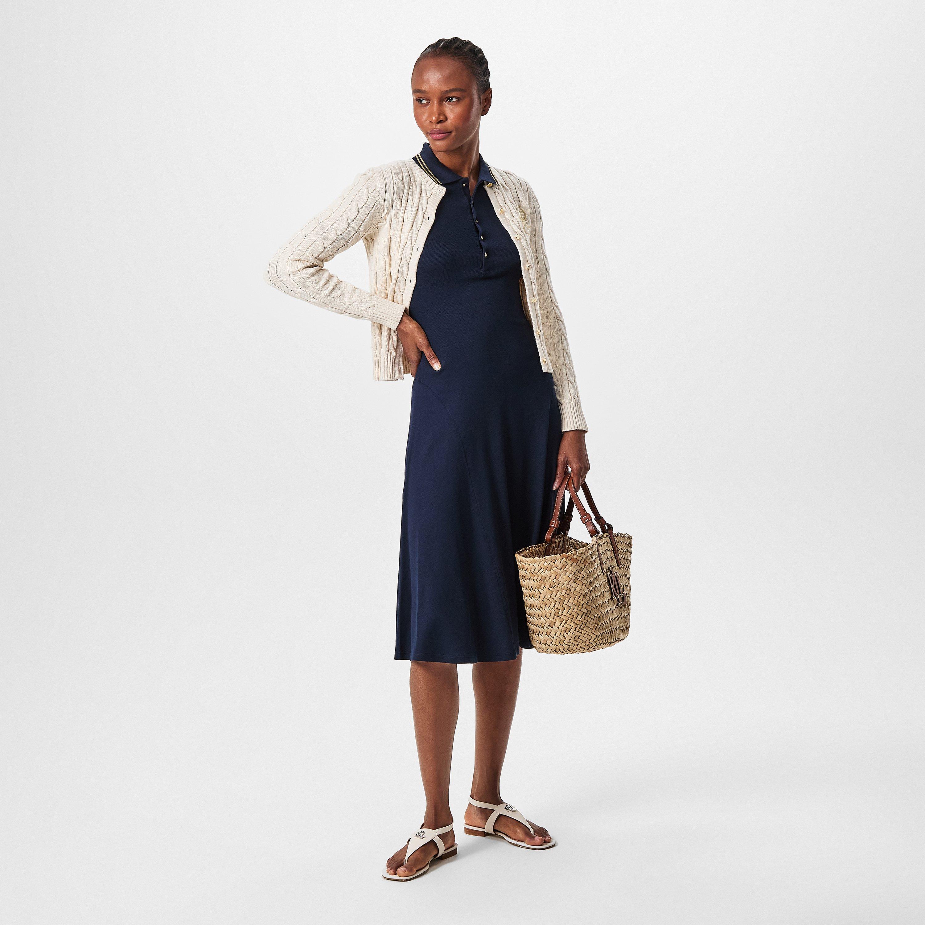 Navy/Gold - Lauren by Ralph Lauren - Cotton-Blend Polo Dress - 5