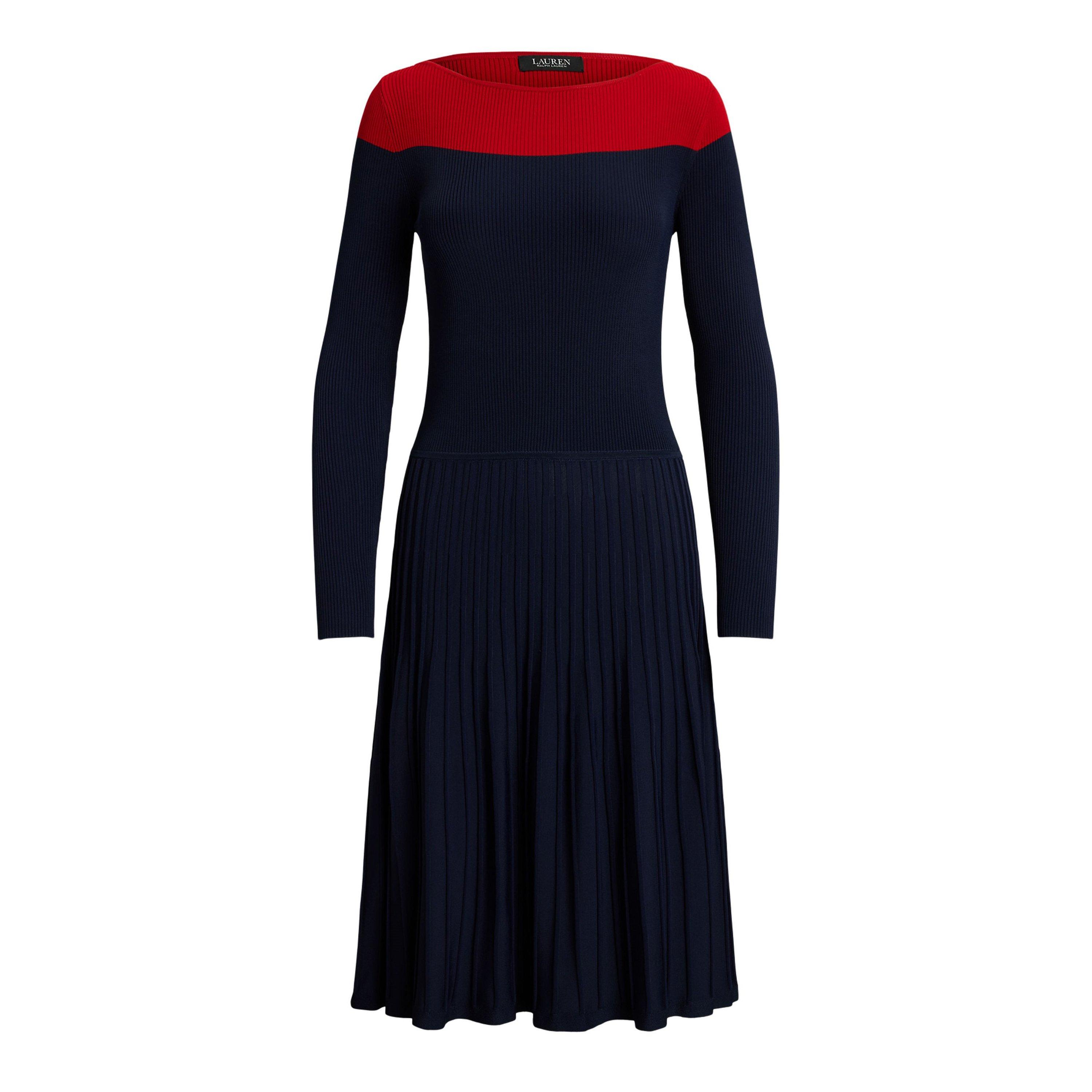 Navy/Fstv Red - Lauren by Ralph Lauren - Pointelle Knit Dress - 1