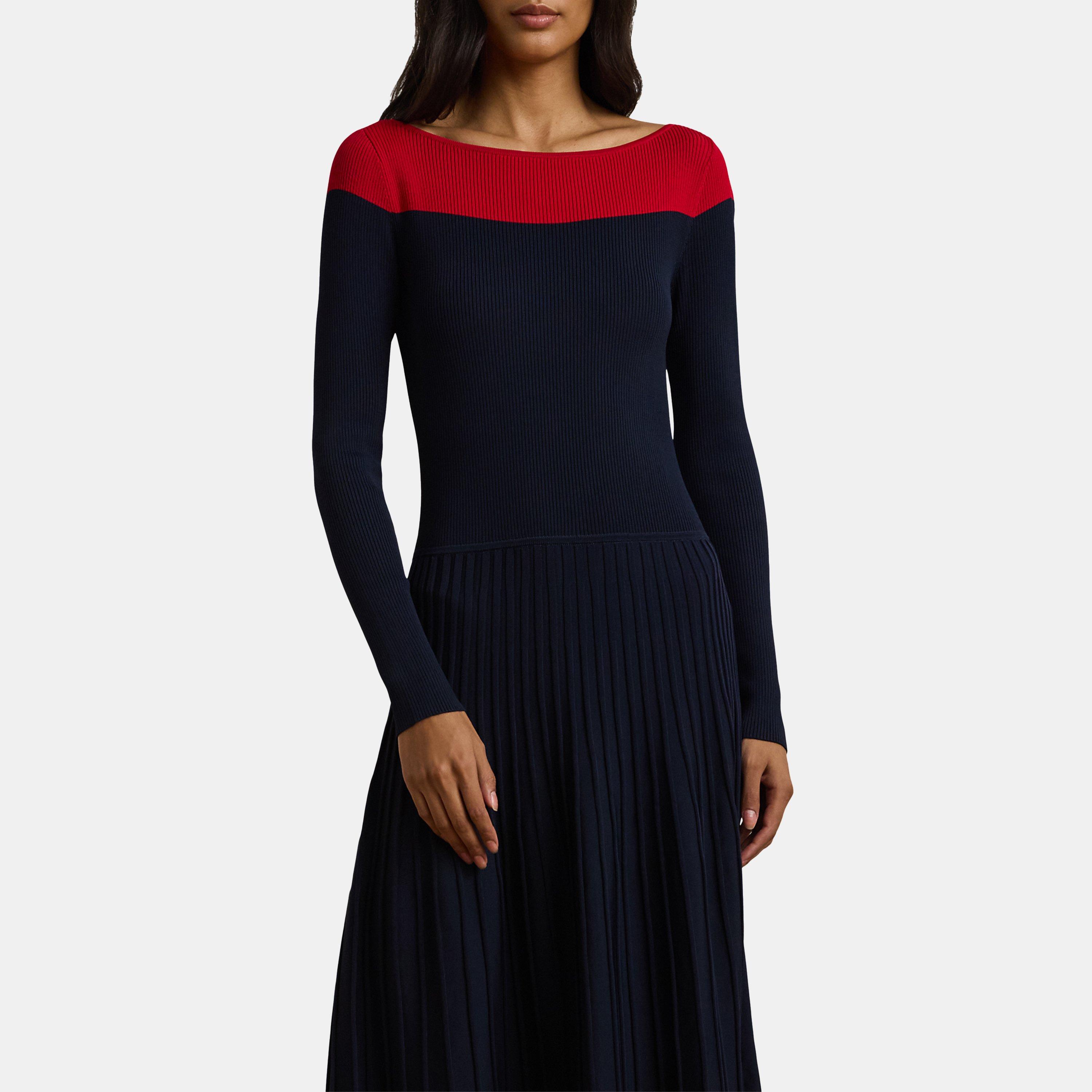 Navy/Fstv Red - Lauren by Ralph Lauren - Pointelle Knit Dress - 2