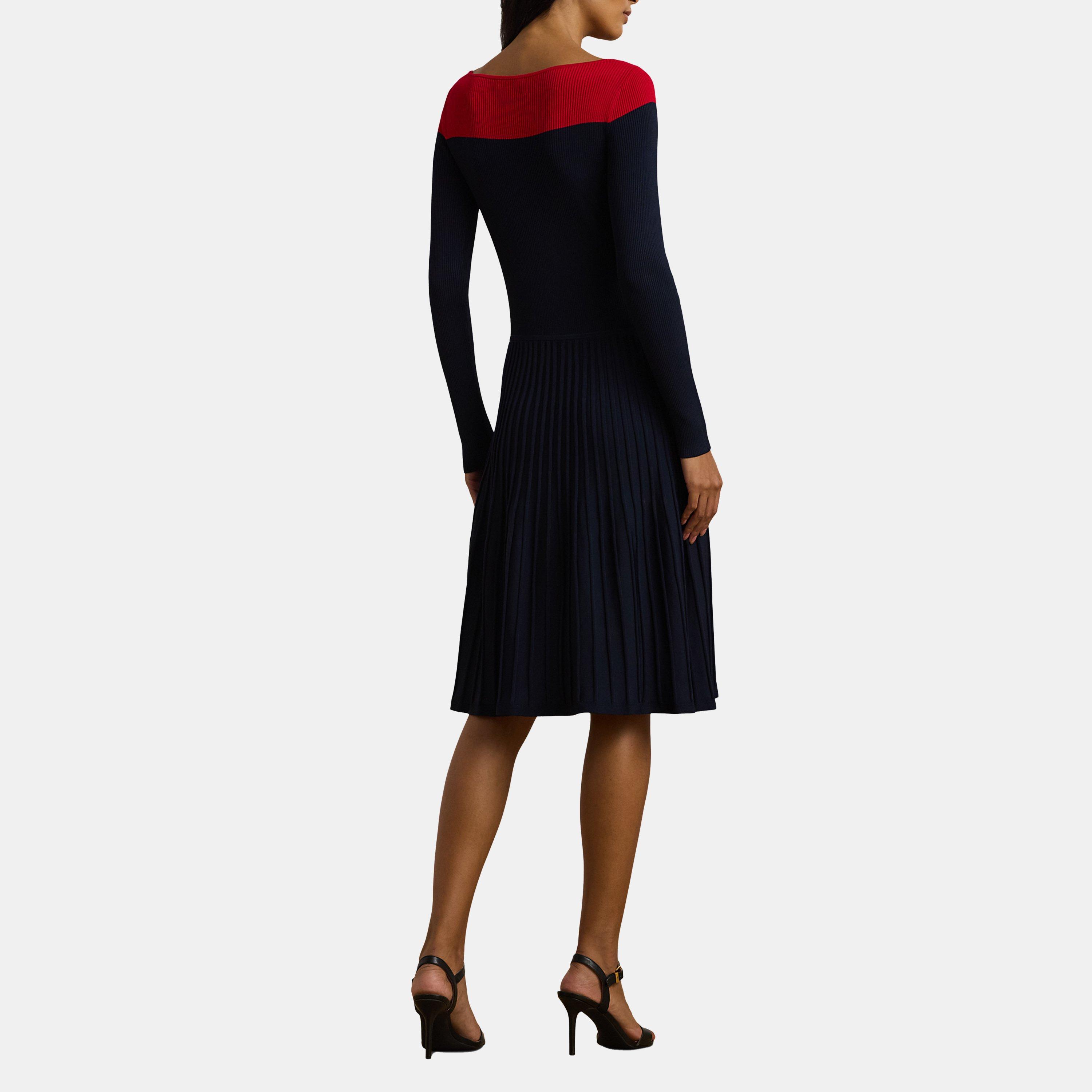 Navy/Fstv Red - Lauren by Ralph Lauren - Pointelle Knit Dress - 3