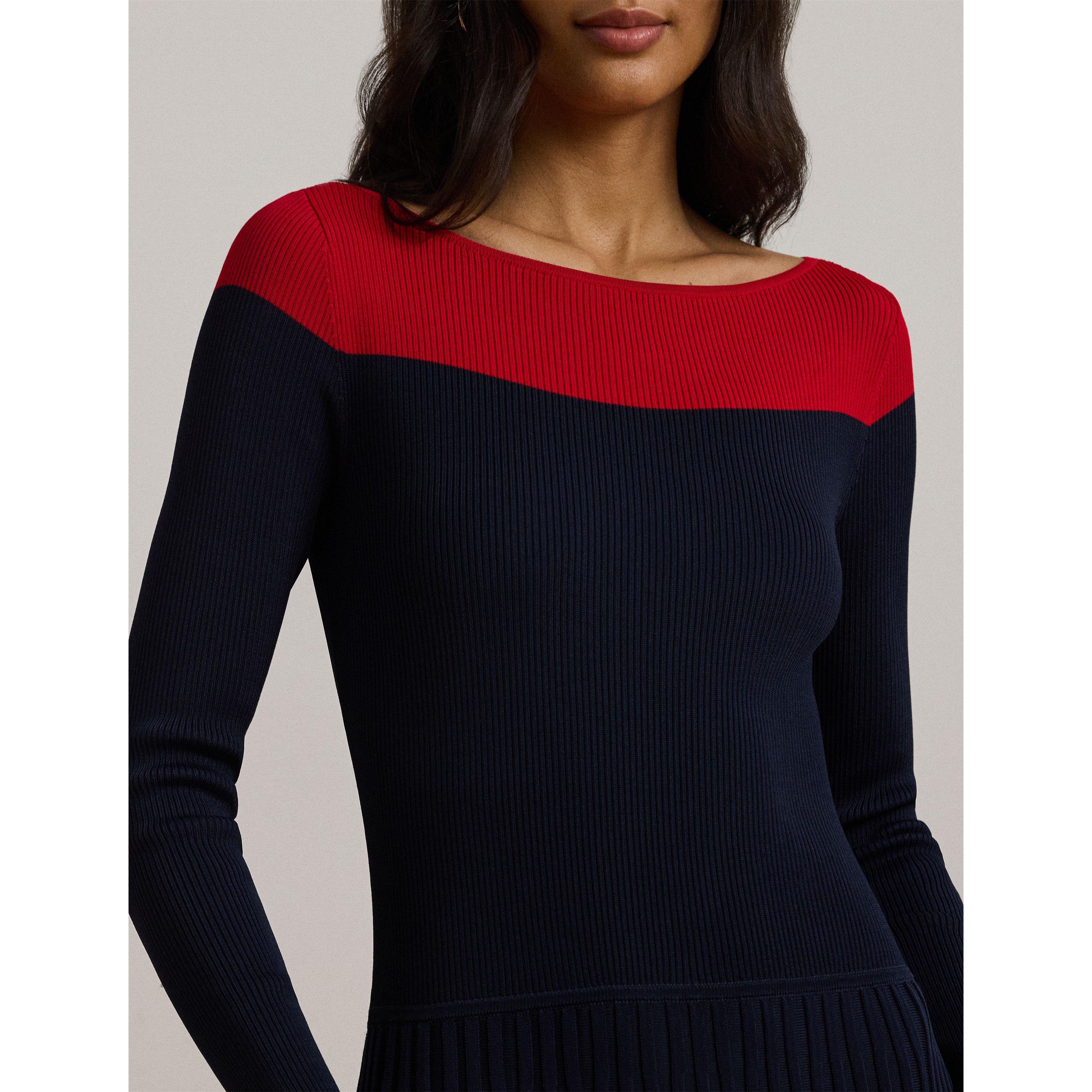 Navy/Fstv Red - Lauren by Ralph Lauren - Pointelle Knit Dress - 4
