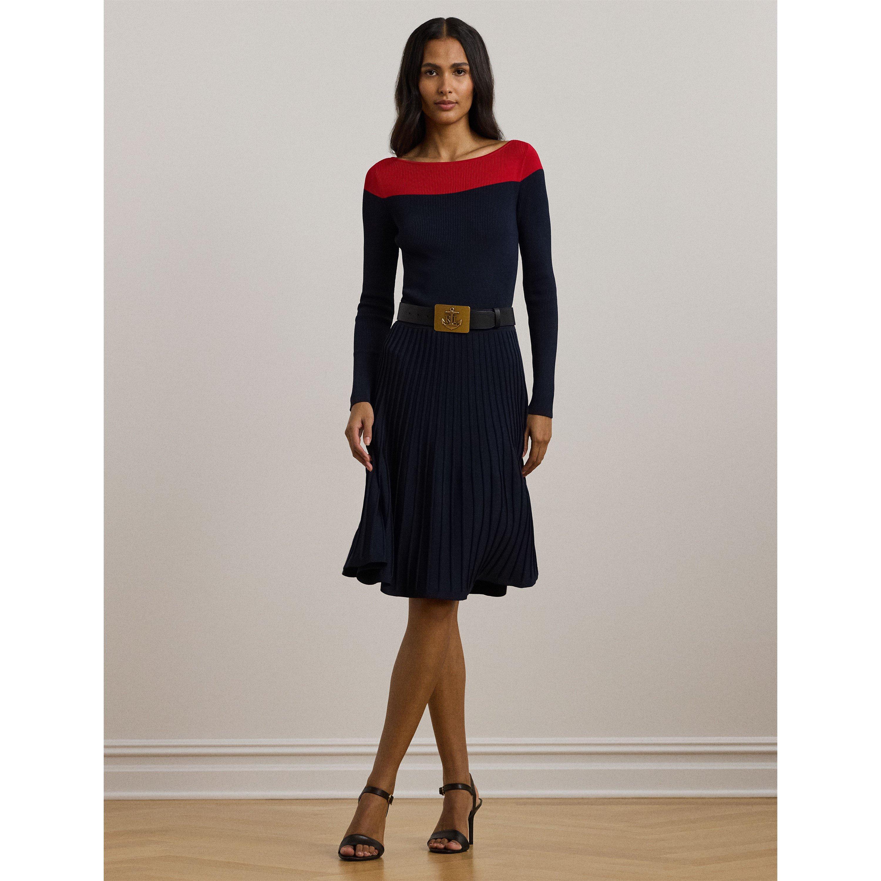 Navy/Fstv Red - Lauren by Ralph Lauren - Pointelle Knit Dress - 5