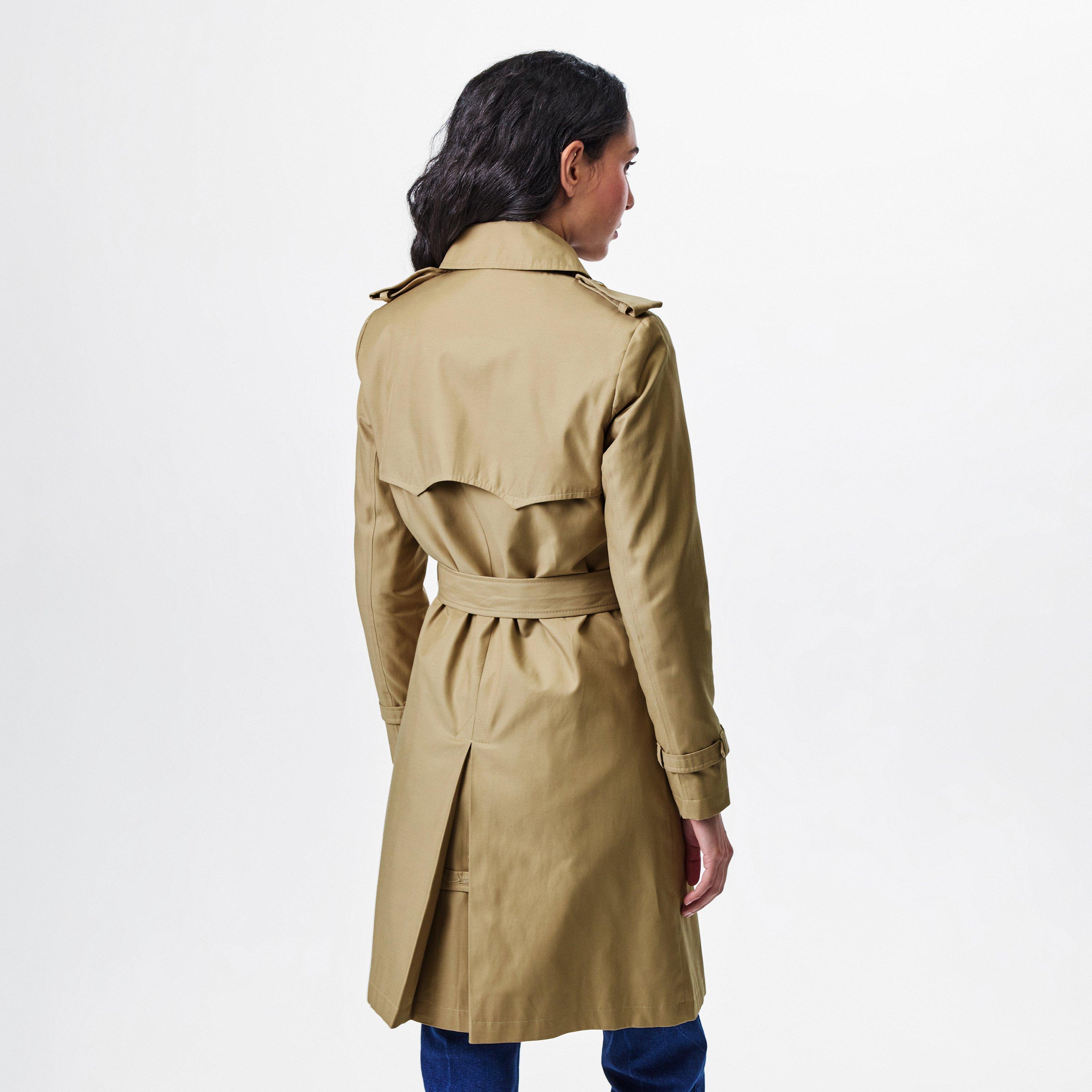 Birch Tan - Lauren by Ralph Lauren - Women's Double Breasted Belted Cotton Knee Length Long Sleeve Trench Coat - 4