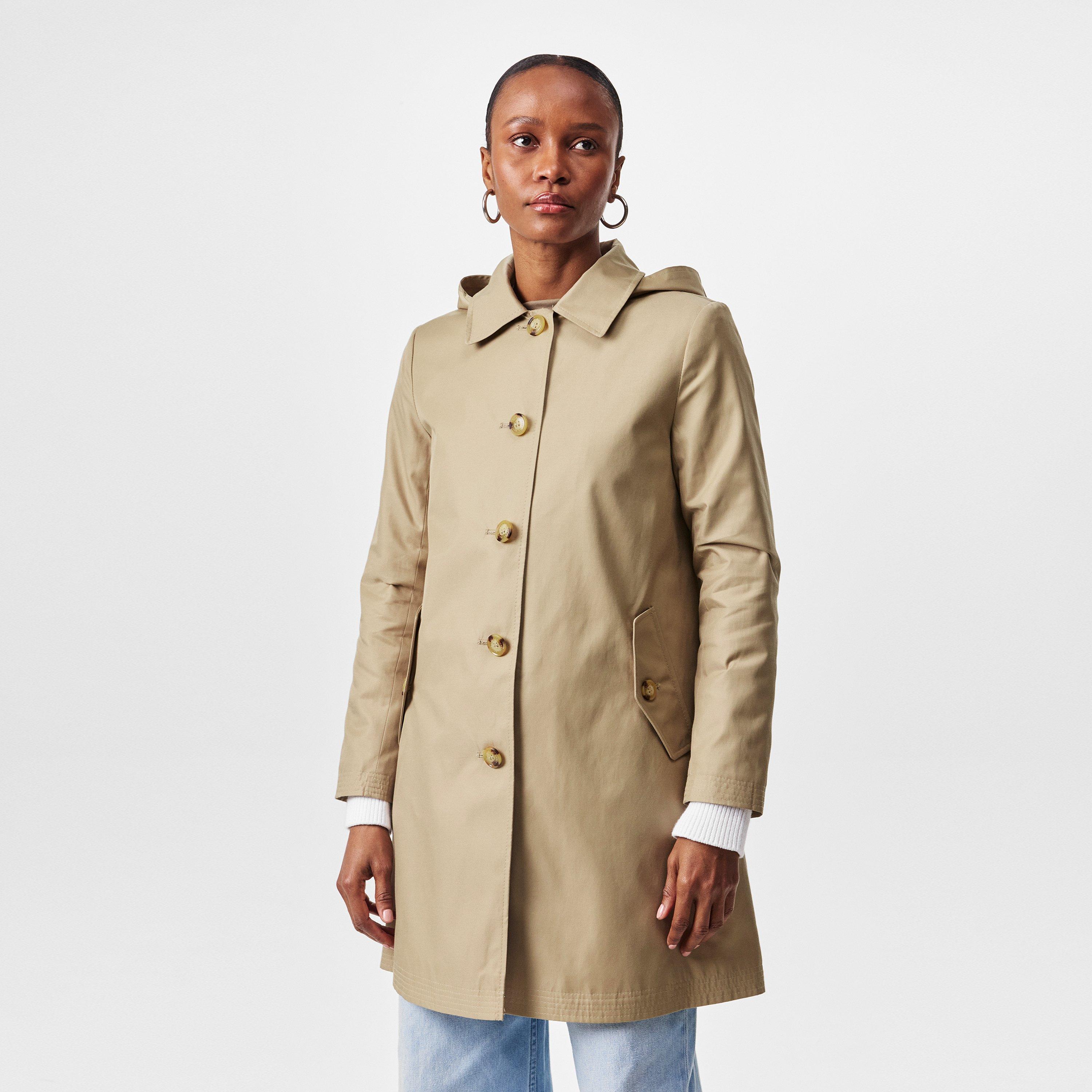 Birch Tan - Lauren by Ralph Lauren - Women's Hooded Balmacaan Cotton Detachable Hood Long Sleeve Trench Coat - 3