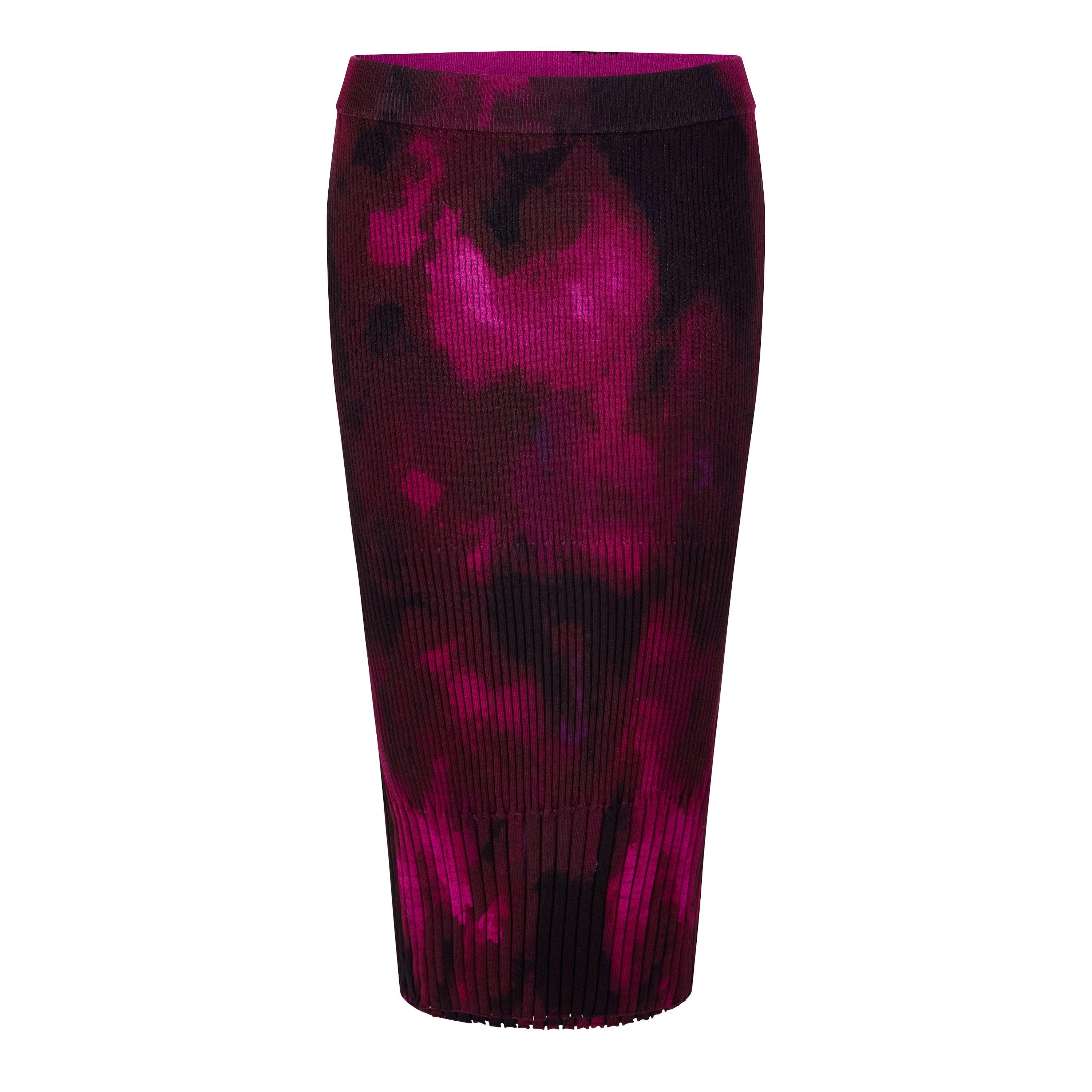 Raspberry Haze - DKNY - Women's Printed Mix Rib Cotton Midi Skirt - 1