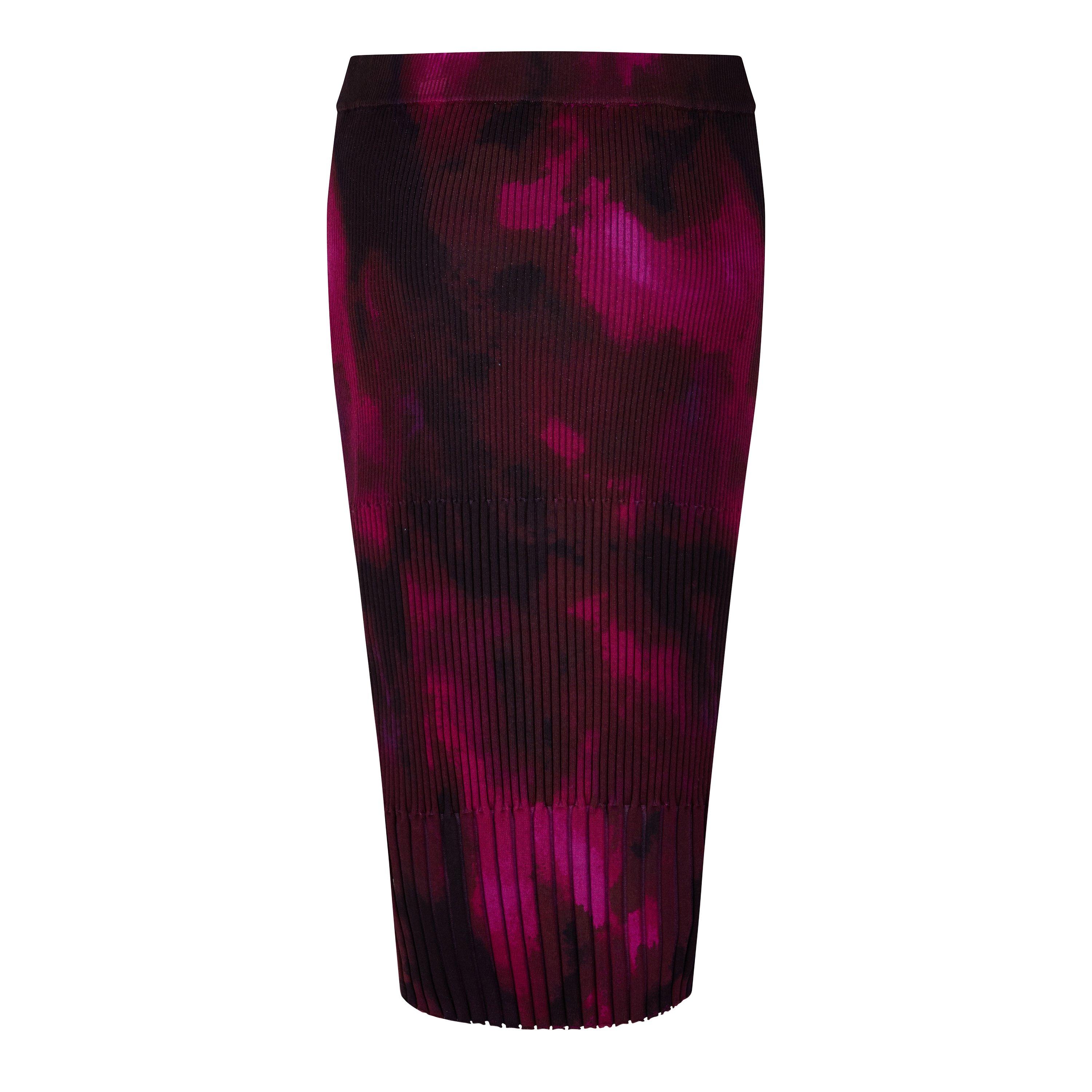 Raspberry Haze - DKNY - Women's Printed Mix Rib Cotton Midi Skirt - 2