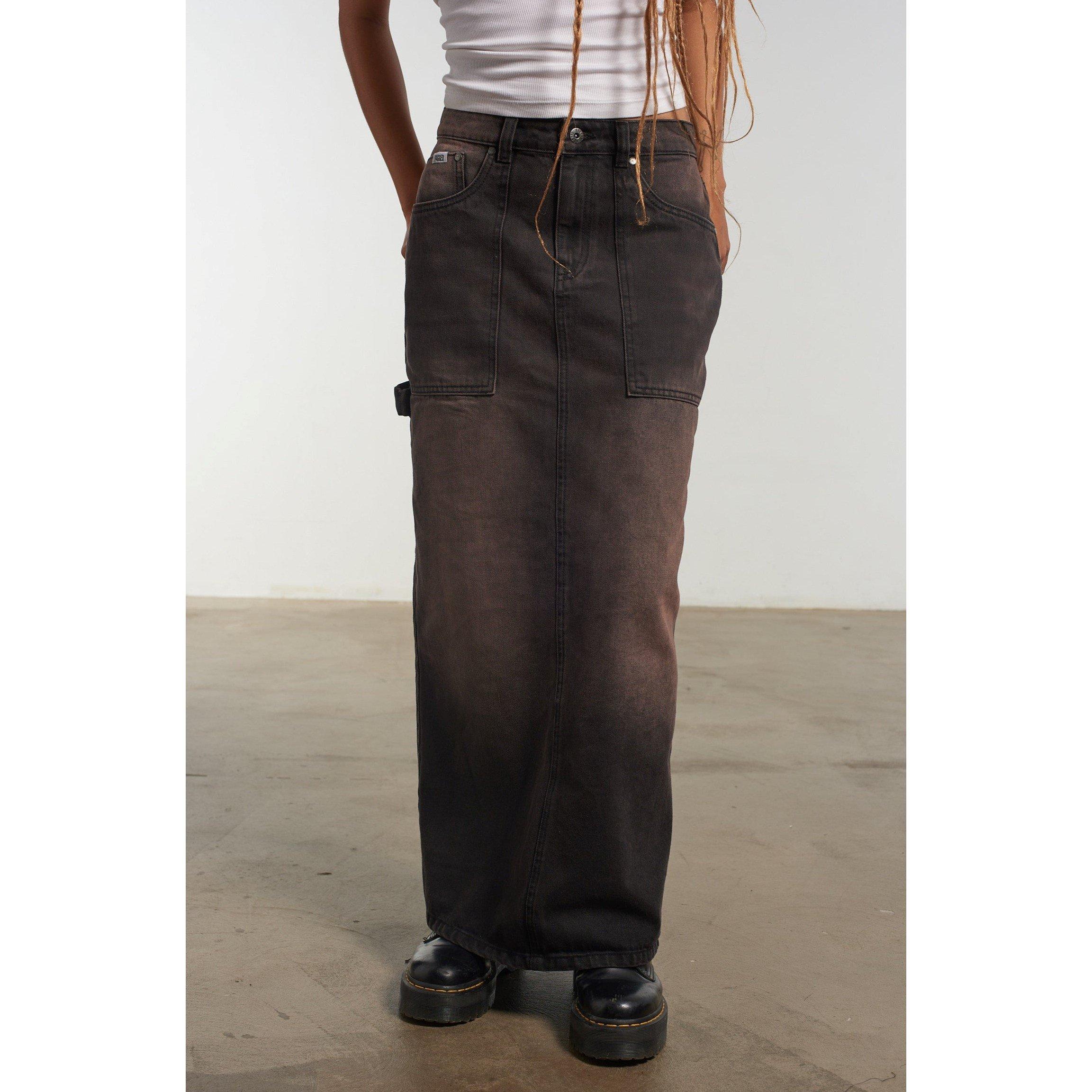 Brown - The Ragged Priest - Women's Brown Wash Carpenter Maxi Denim Skirt - 1