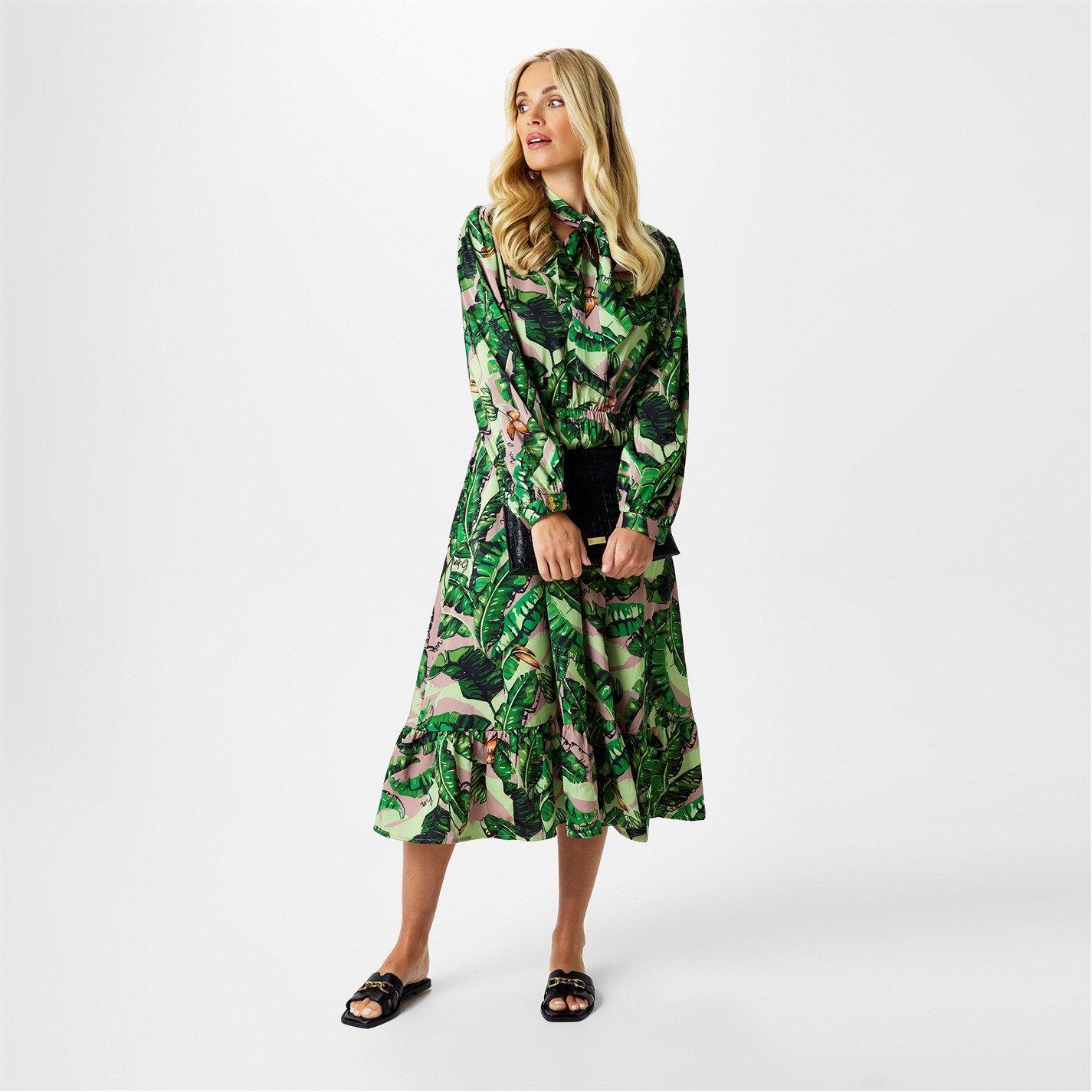 Biba Women's Tiered Midi Dress - Banana Leaf Prt - 10 (S)