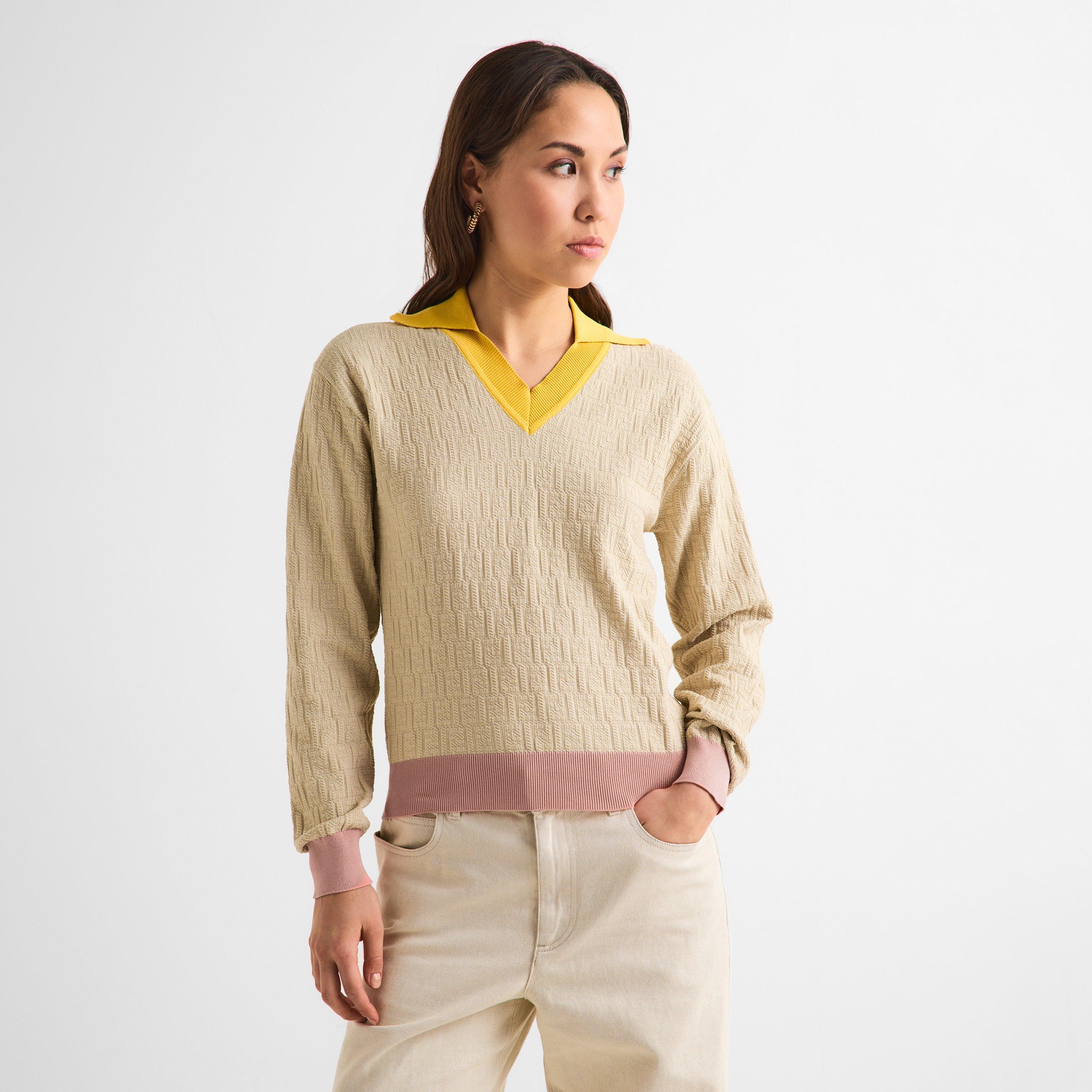 Ecru - Fendi - Women's V-Neck Jumper - 3