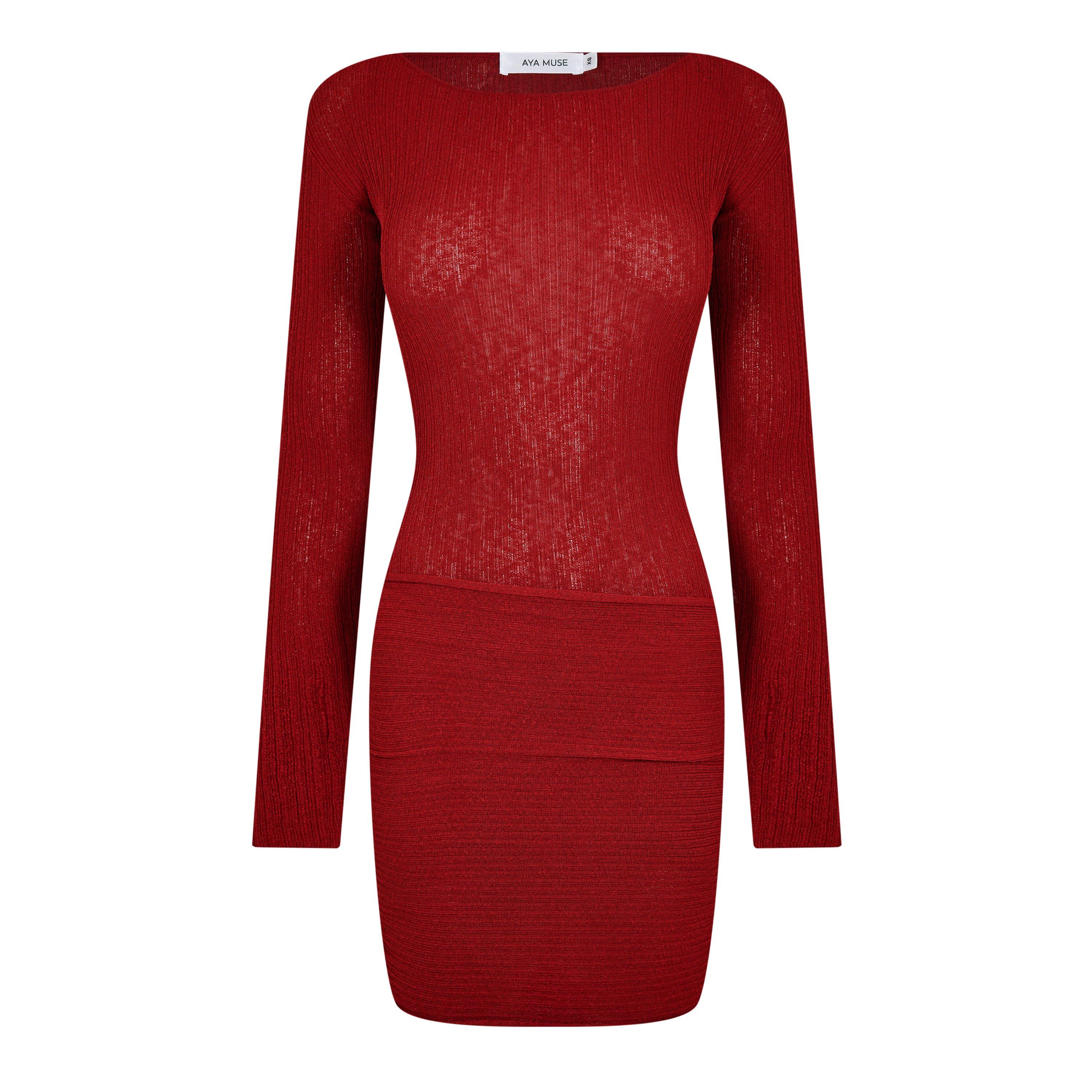 Red - Aya Muse - Loca Ribbed Mini Dress - 5