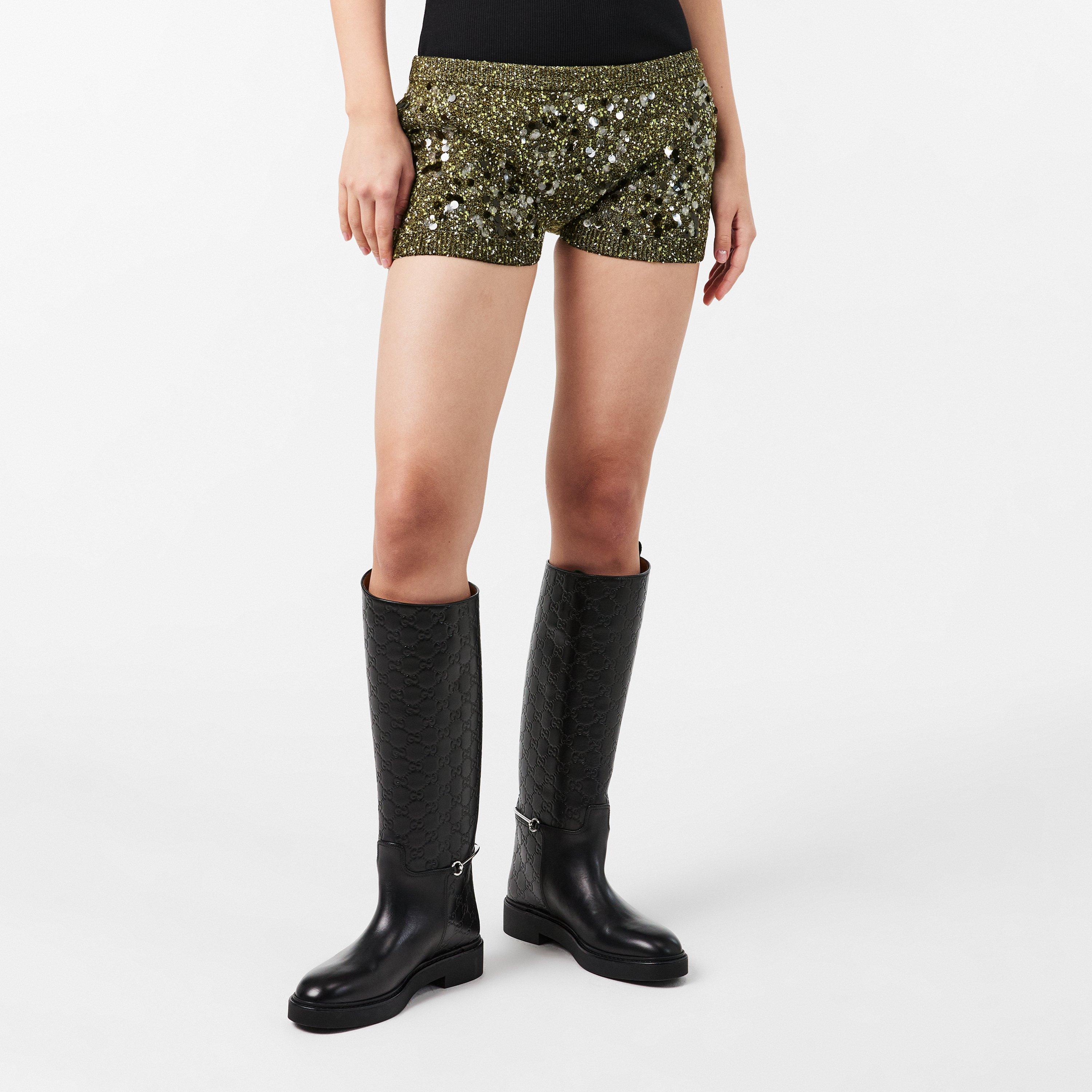 Military Green - Gucci - Sequin Knit Shorts - 3