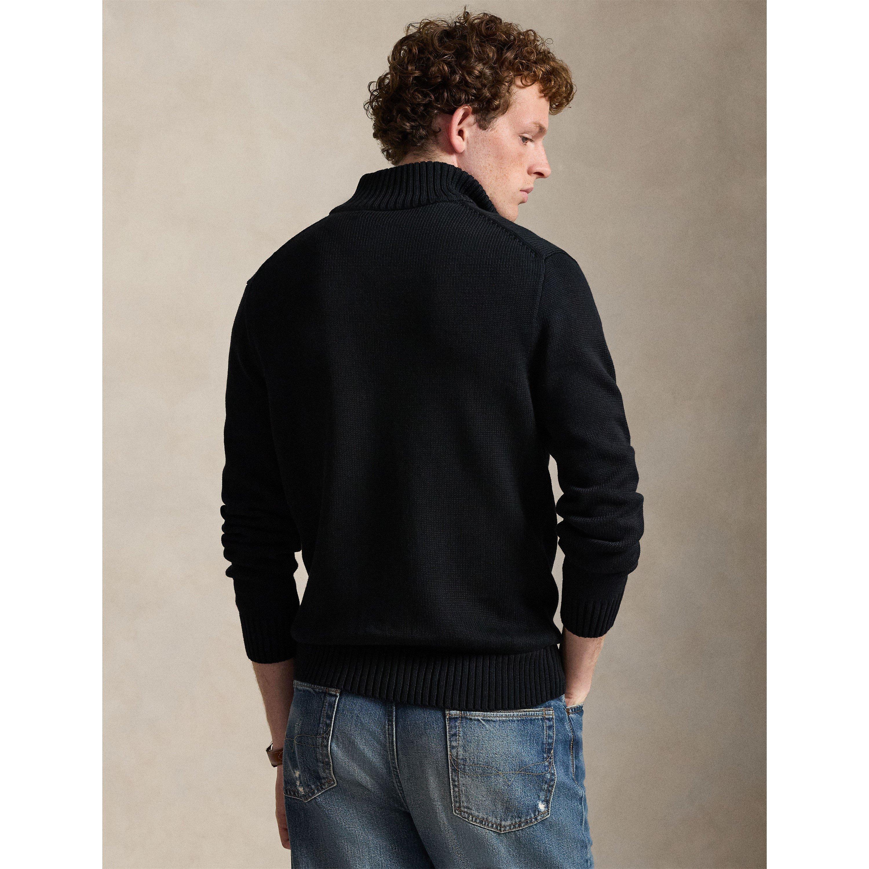Polo Black - Polo Ralph Lauren - Mesh-Knit Cotton Quarter-Zip Jumper - 3