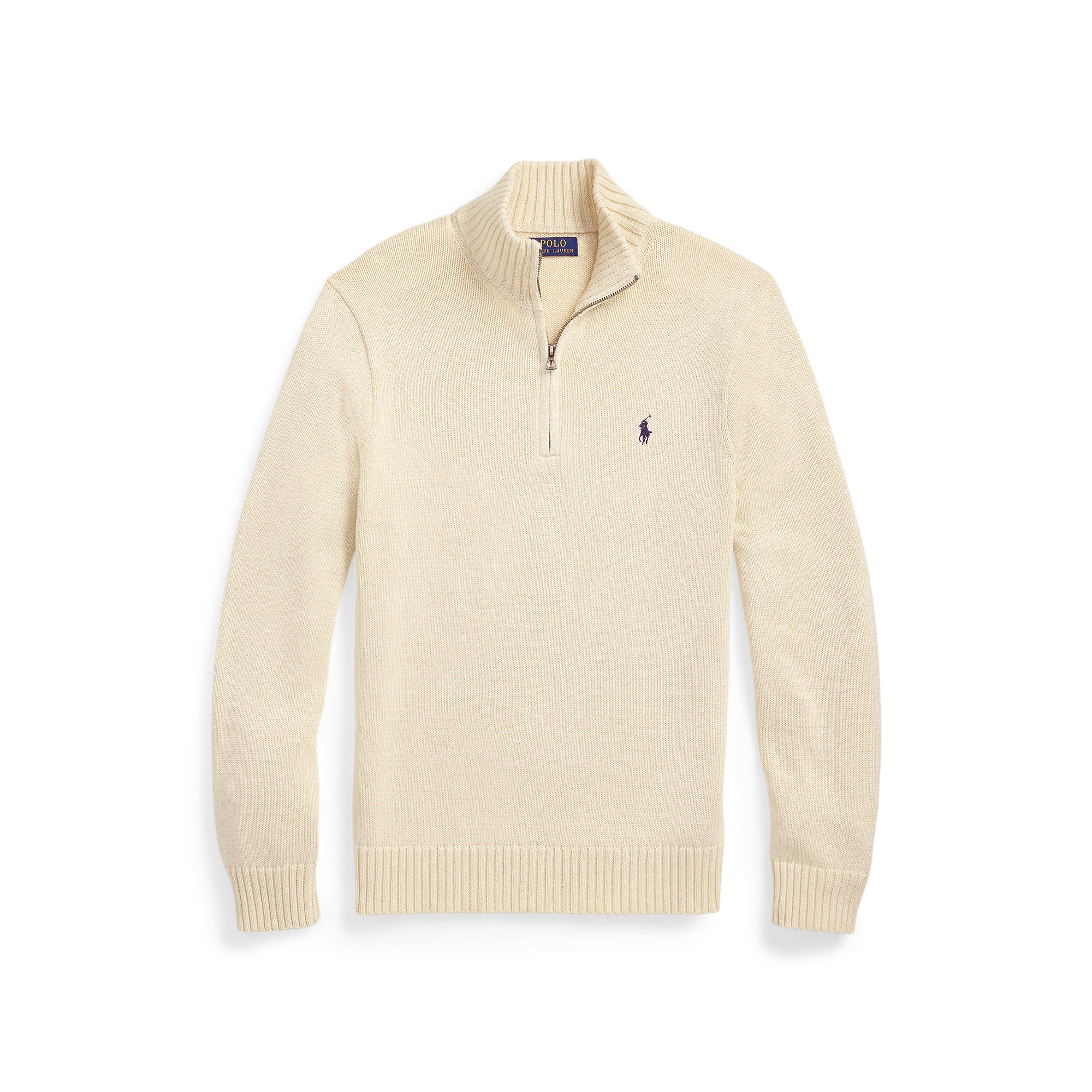 Polo Ralph Lauren Men's Andover Cream Mesh-Knit Cotton Quarter-Zip Jumper - 2XL