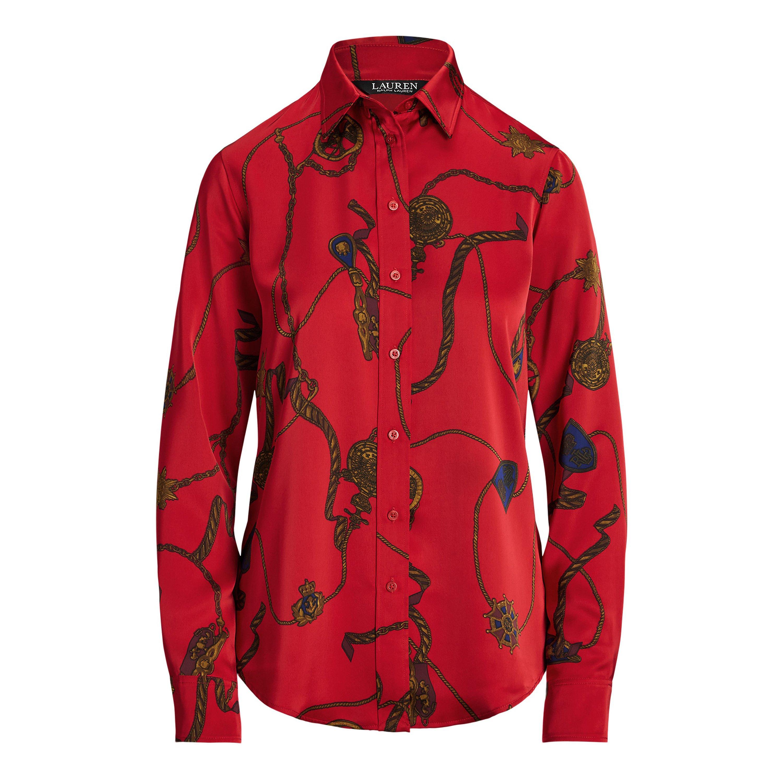 Red Multi - Lauren by Ralph Lauren - Classic Fit Print Charmeuse Shirt - 1