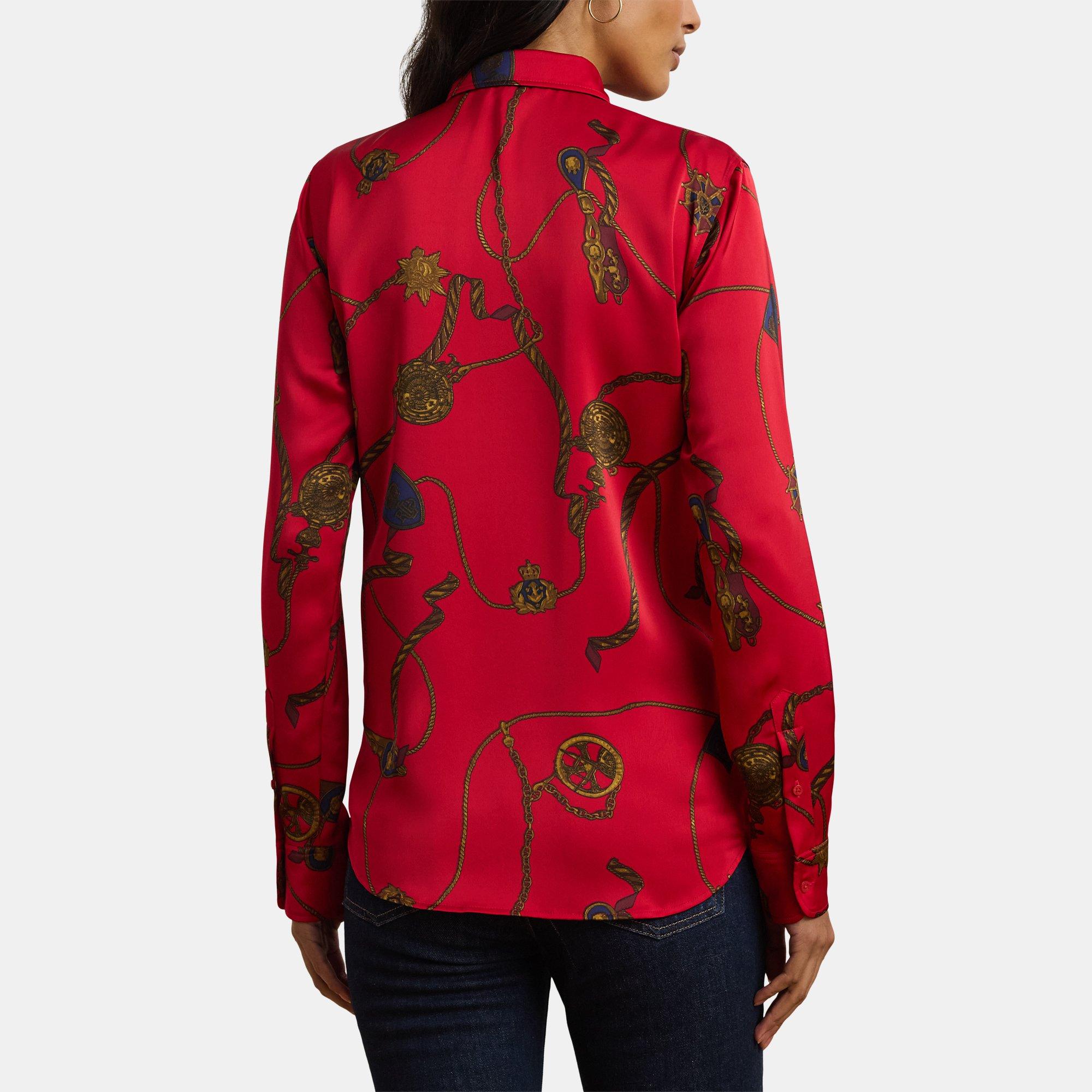 Red Multi - Lauren by Ralph Lauren - Classic Fit Print Charmeuse Shirt - 2
