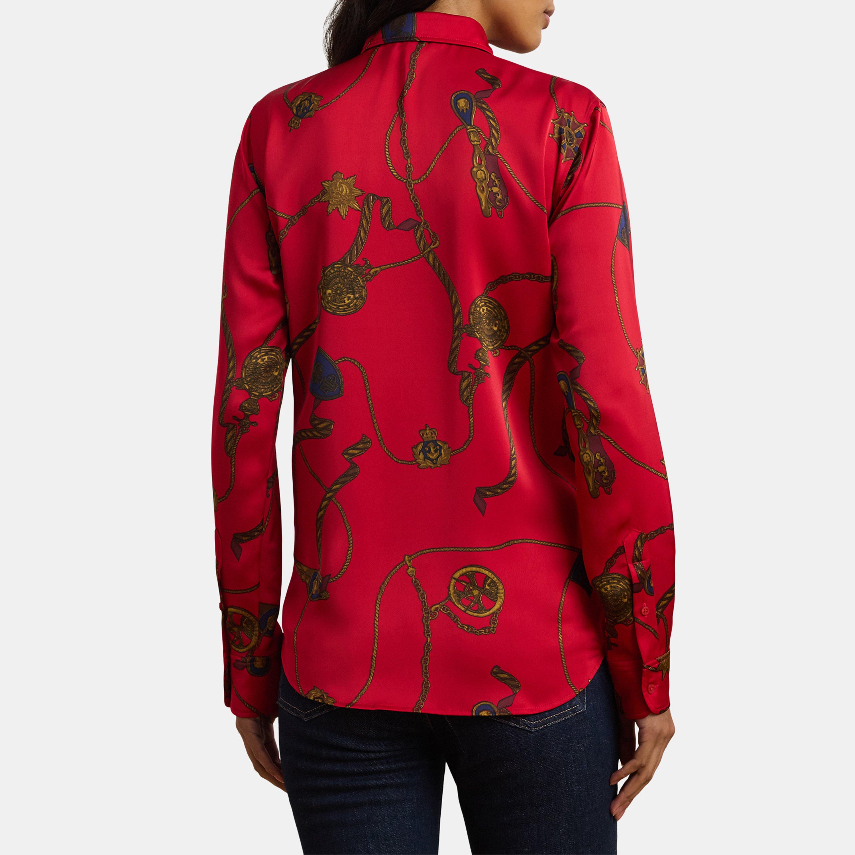 Red Multi - Lauren by Ralph Lauren - Classic Fit Print Charmeuse Shirt - 4