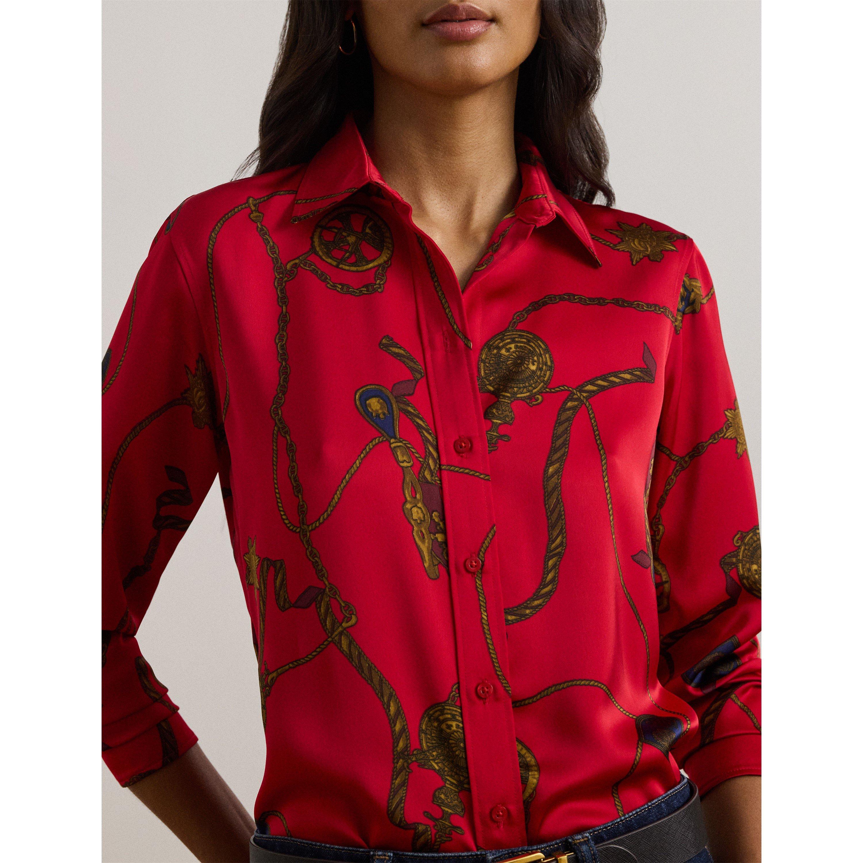 Red Multi - Lauren by Ralph Lauren - Classic Fit Print Charmeuse Shirt - 4