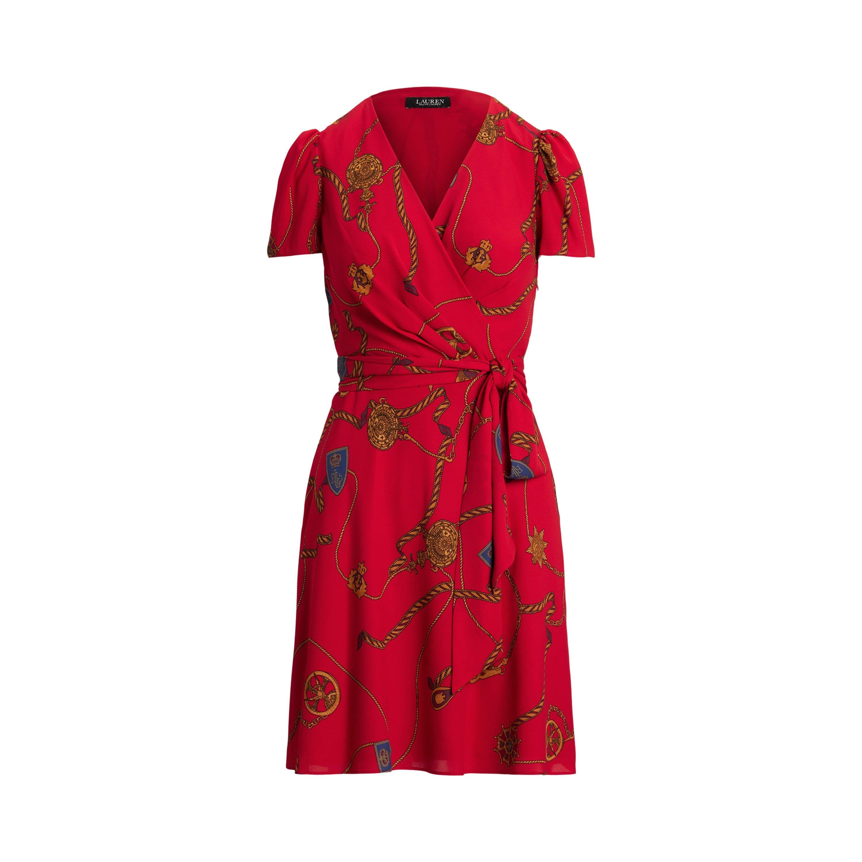 Lauren By Ralph Lauren Women's Red  Belted Georgette Mini Dress - 16 (XL)