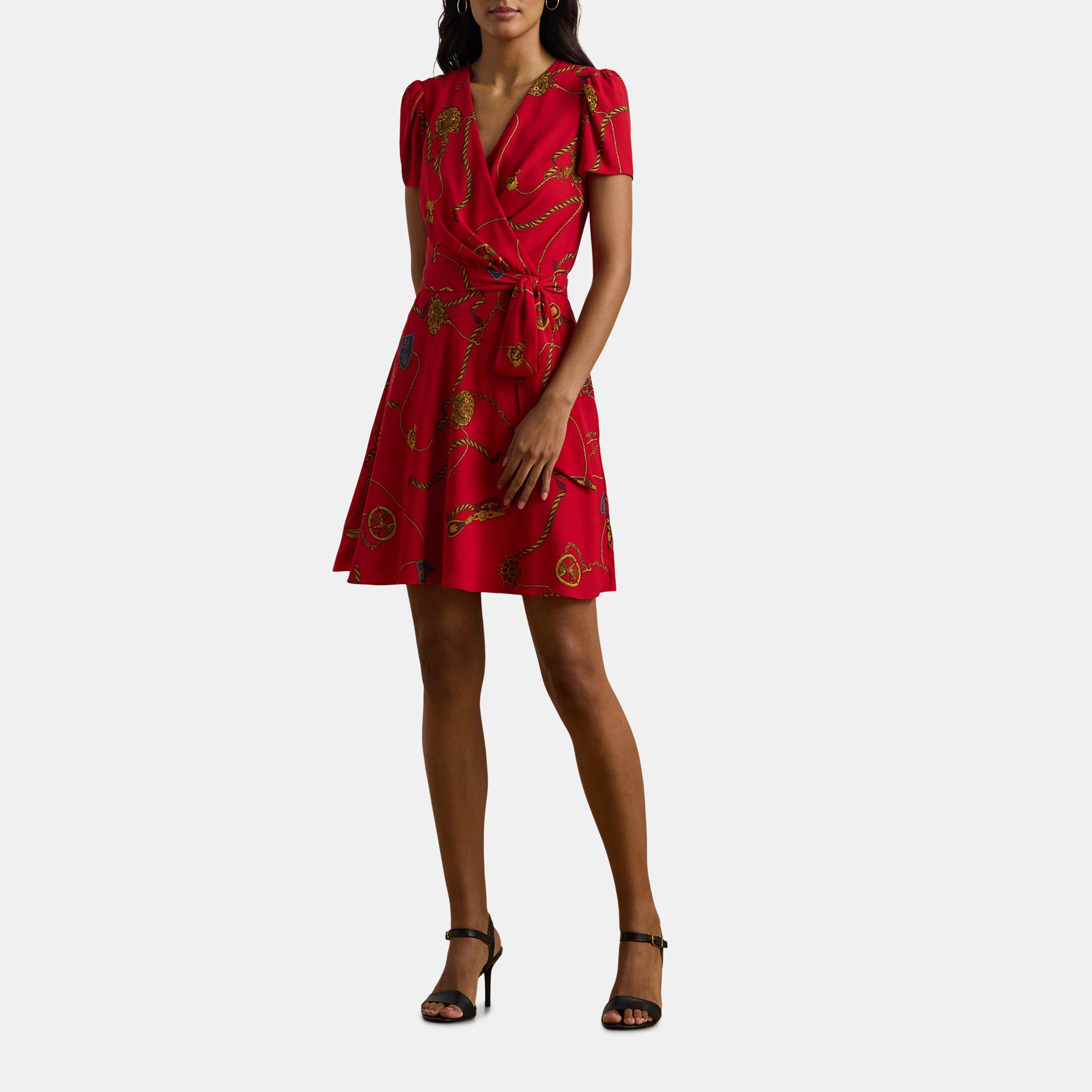 Red Multi - Lauren by Ralph Lauren - Belted Georgette Mini Dress - 2
