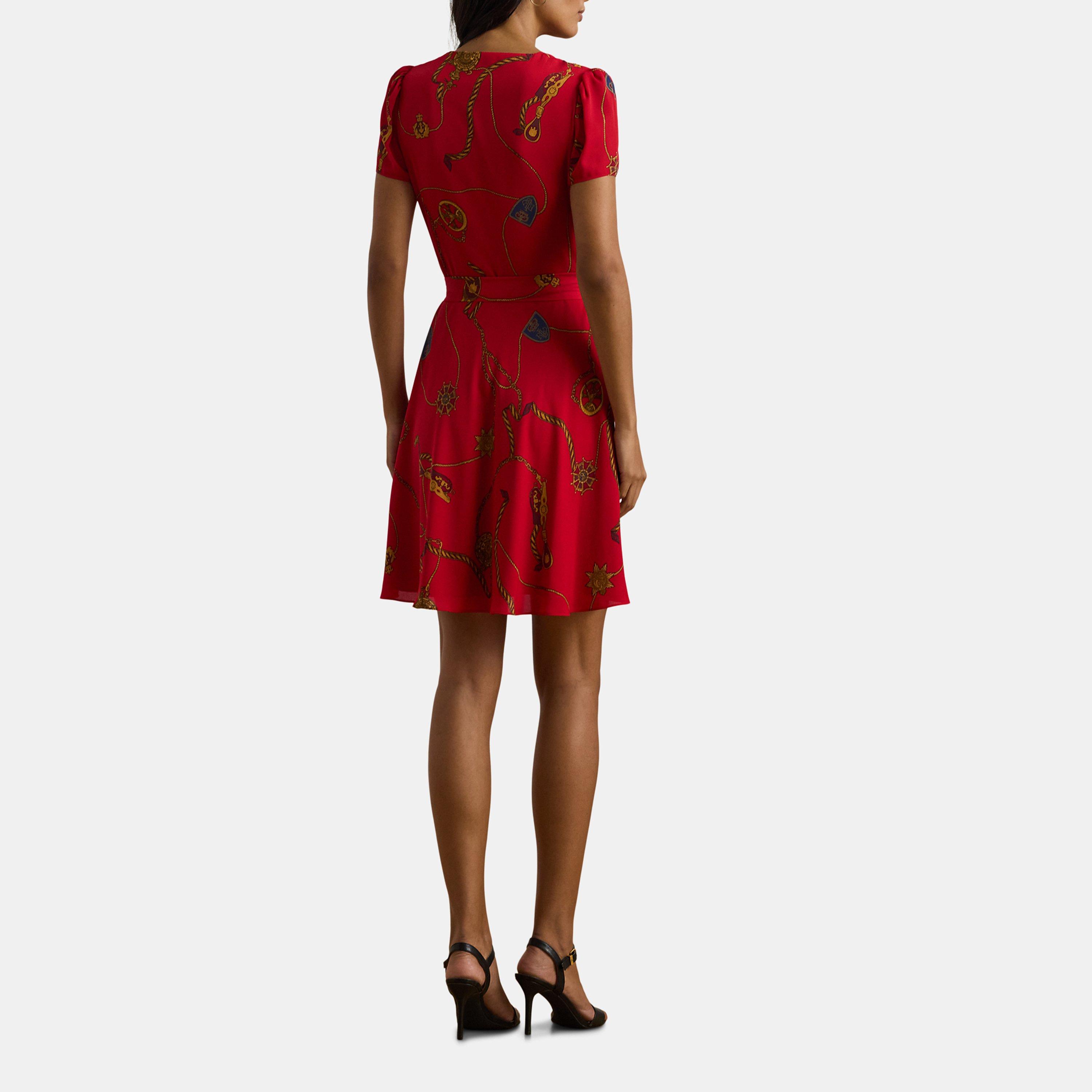 Red Multi - Lauren by Ralph Lauren - Belted Georgette Mini Dress - 3