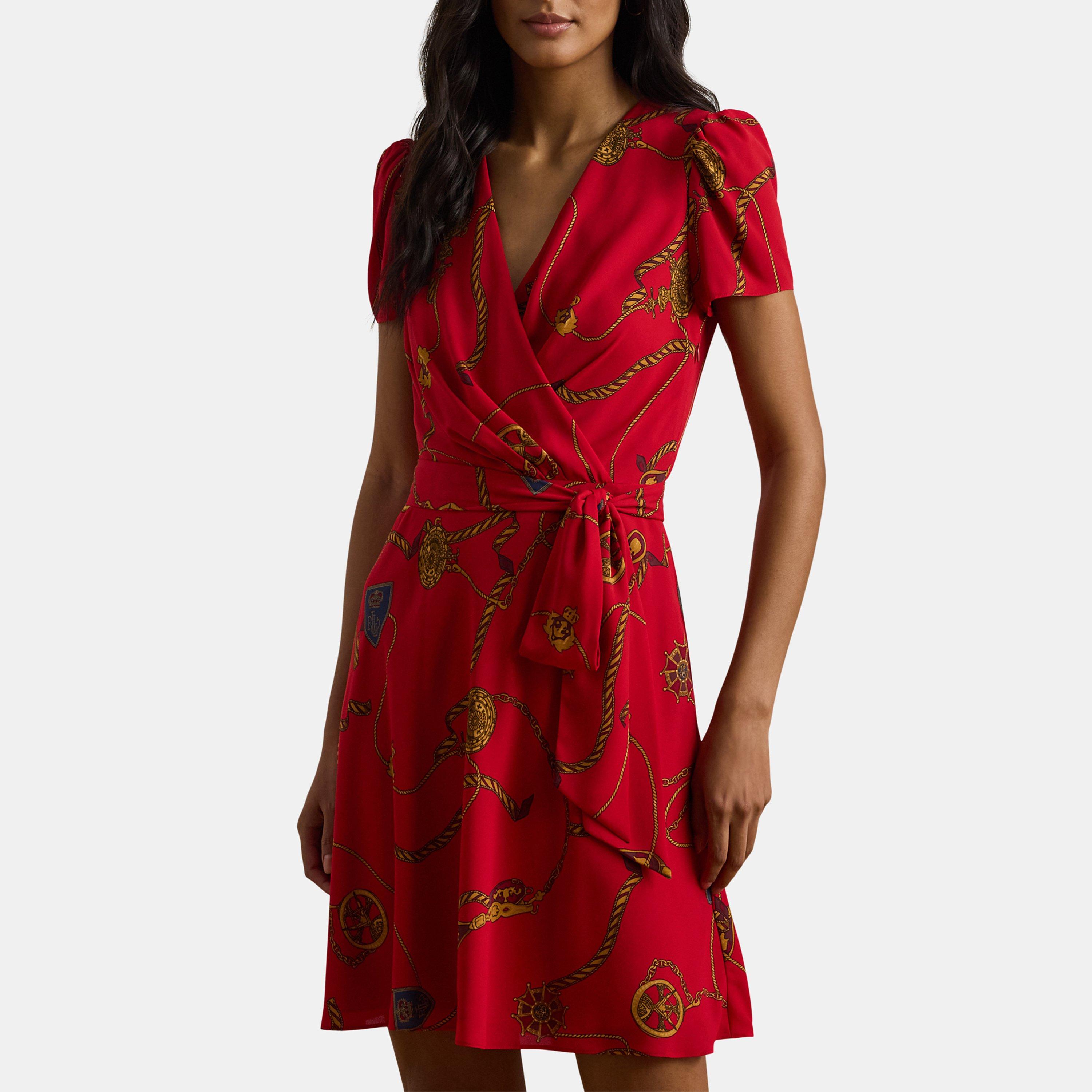 Red Multi - Lauren by Ralph Lauren - Belted Georgette Mini Dress - 4