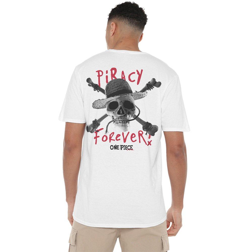 White - One Piece - One Piece Skull Piracy Forever Front Back T-Shirt - 1
