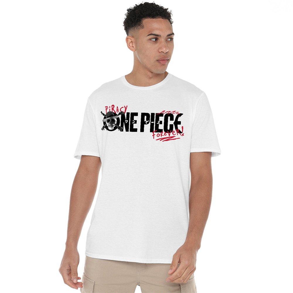 White - One Piece - One Piece Skull Piracy Forever Front Back T-Shirt - 2