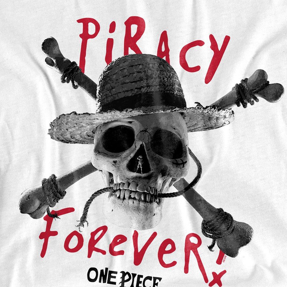 White - One Piece - One Piece Skull Piracy Forever Front Back T-Shirt - 3
