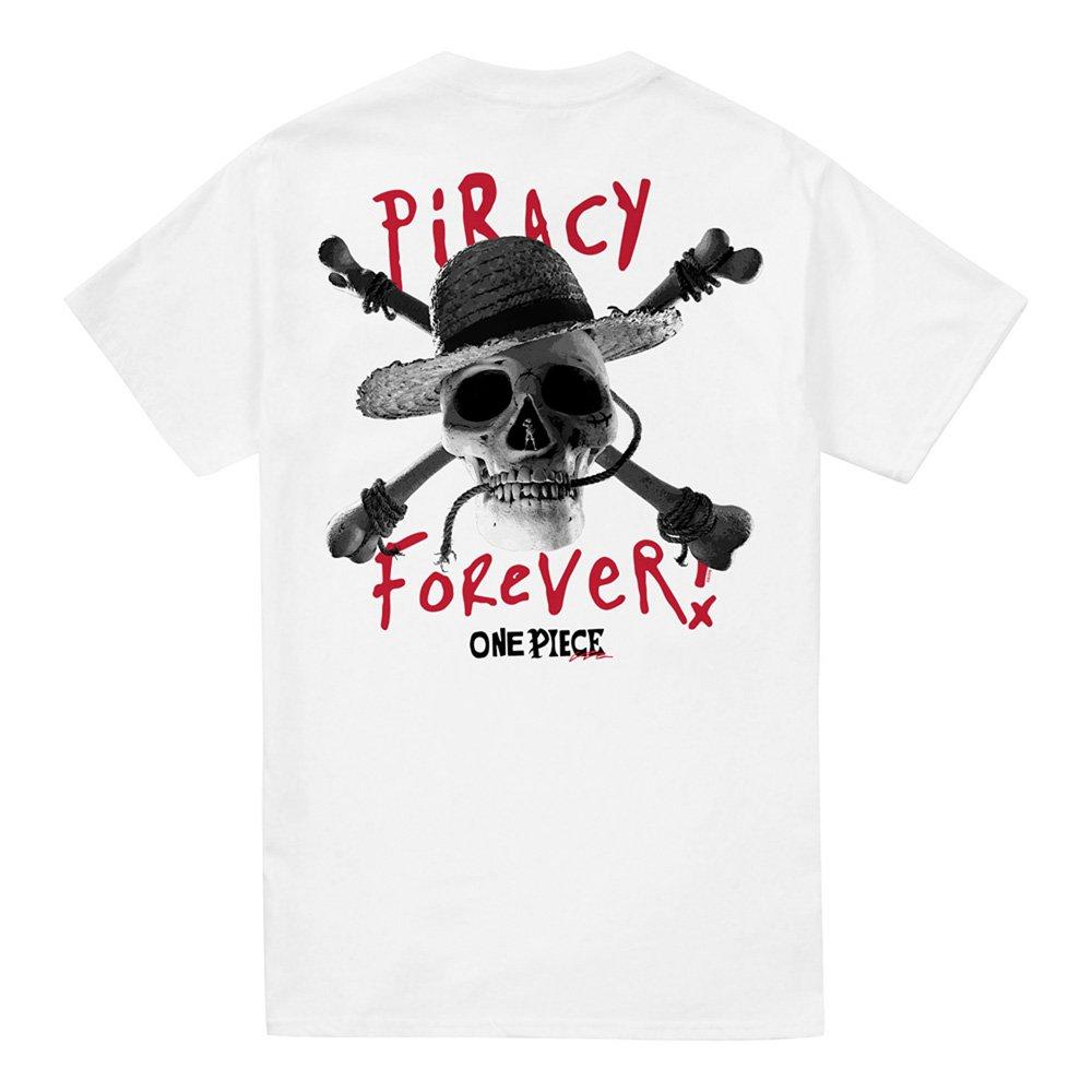 White - One Piece - One Piece Skull Piracy Forever Front Back T-Shirt - 4