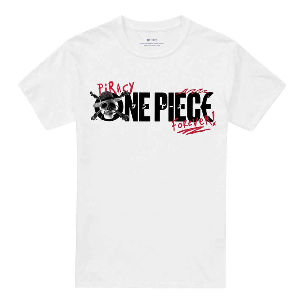 White - One Piece - One Piece Skull Piracy Forever Front Back T-Shirt - 5