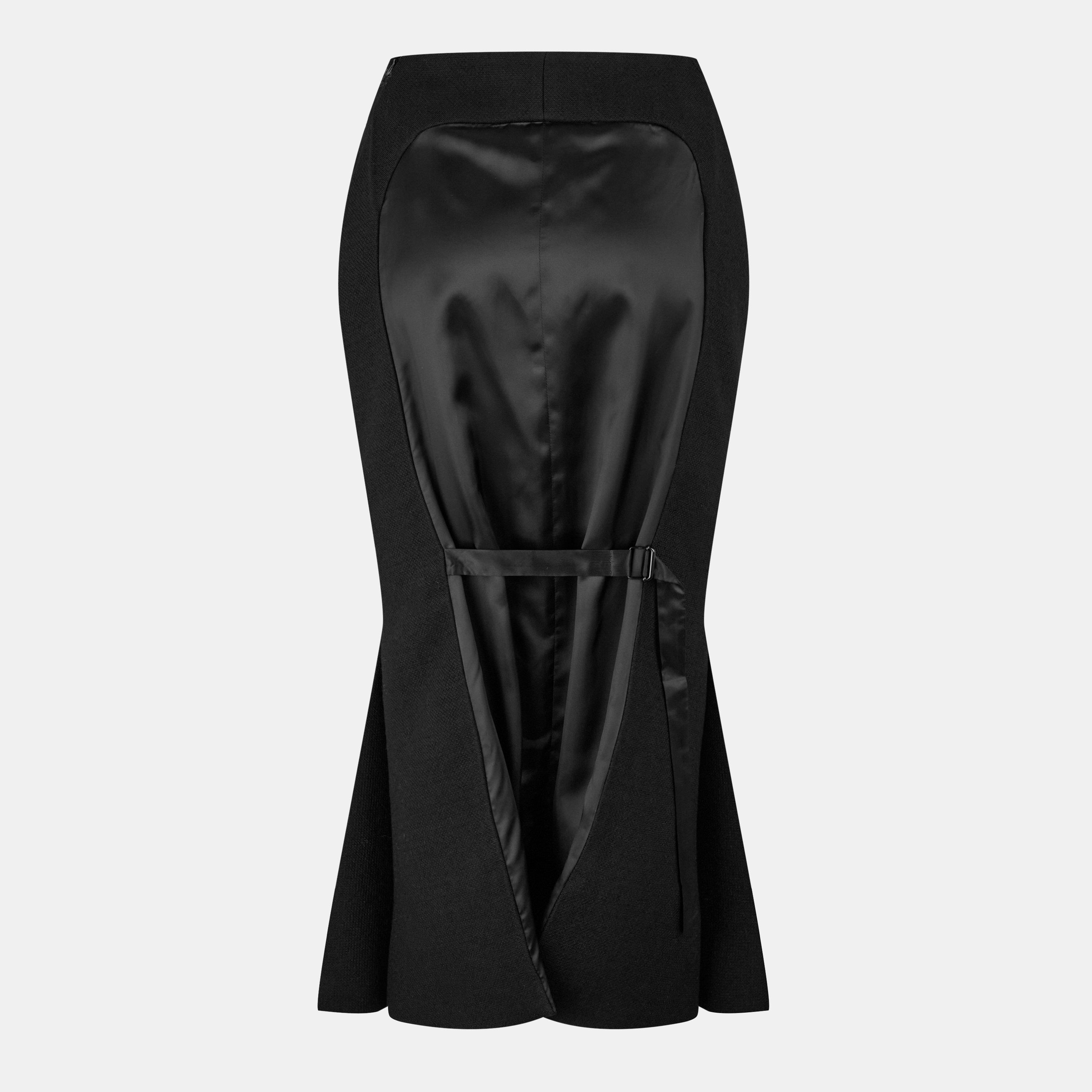 Nero - Prada - Buckle Open Back Midi Skirt - 2